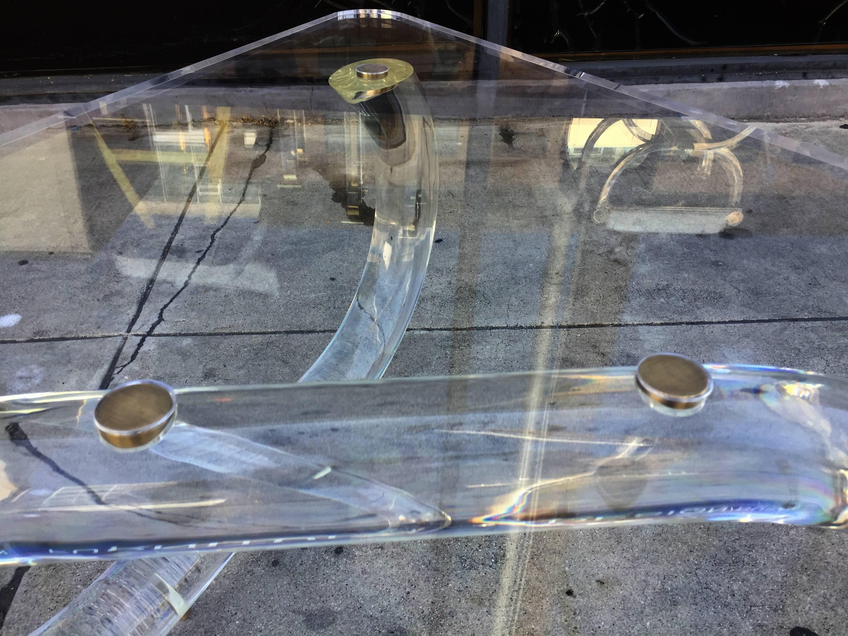 Contemporary Lucite and Brass Coffee Table by Amparo Calderon Tapia 