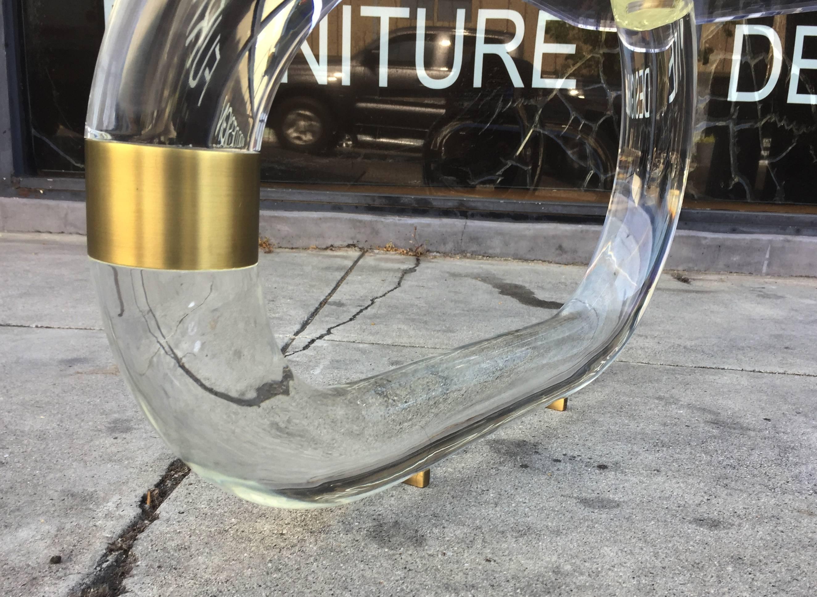 Lucite and Brass Coffee Table by Amparo Calderon Tapia 