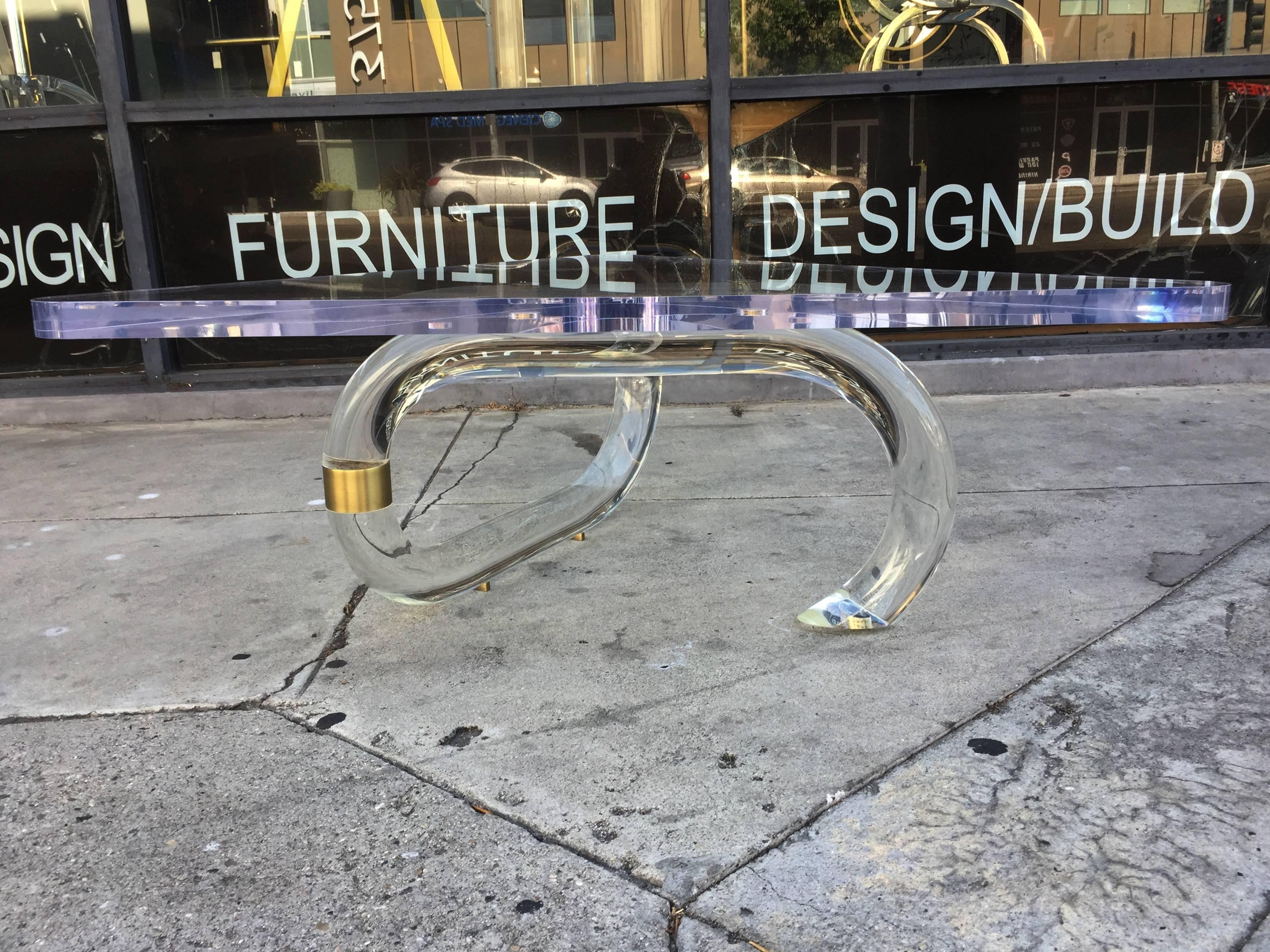 Lucite and Brass Coffee Table by Amparo Calderon Tapia 