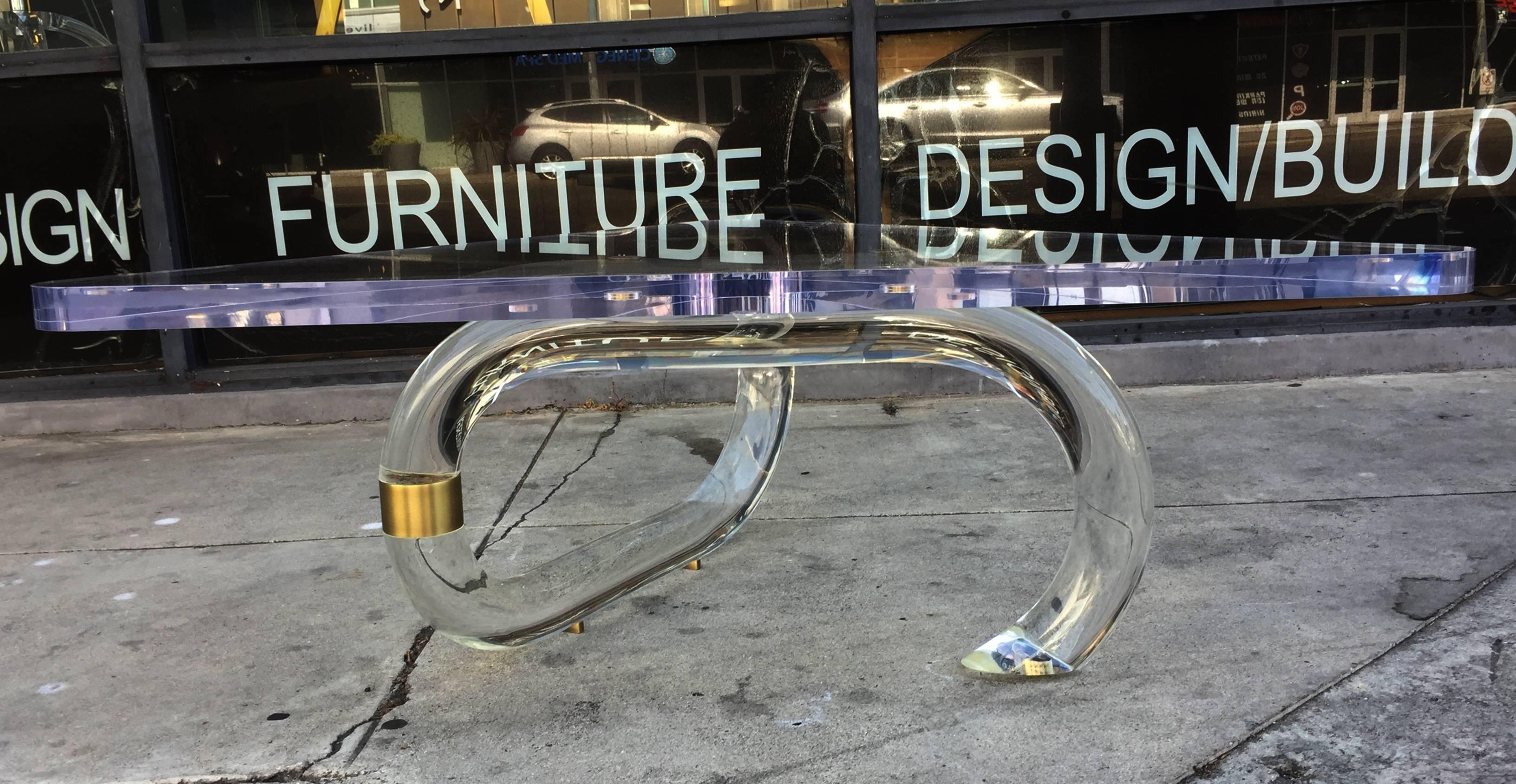 Lucite and Brass Coffee Table by Amparo Calderon Tapia 