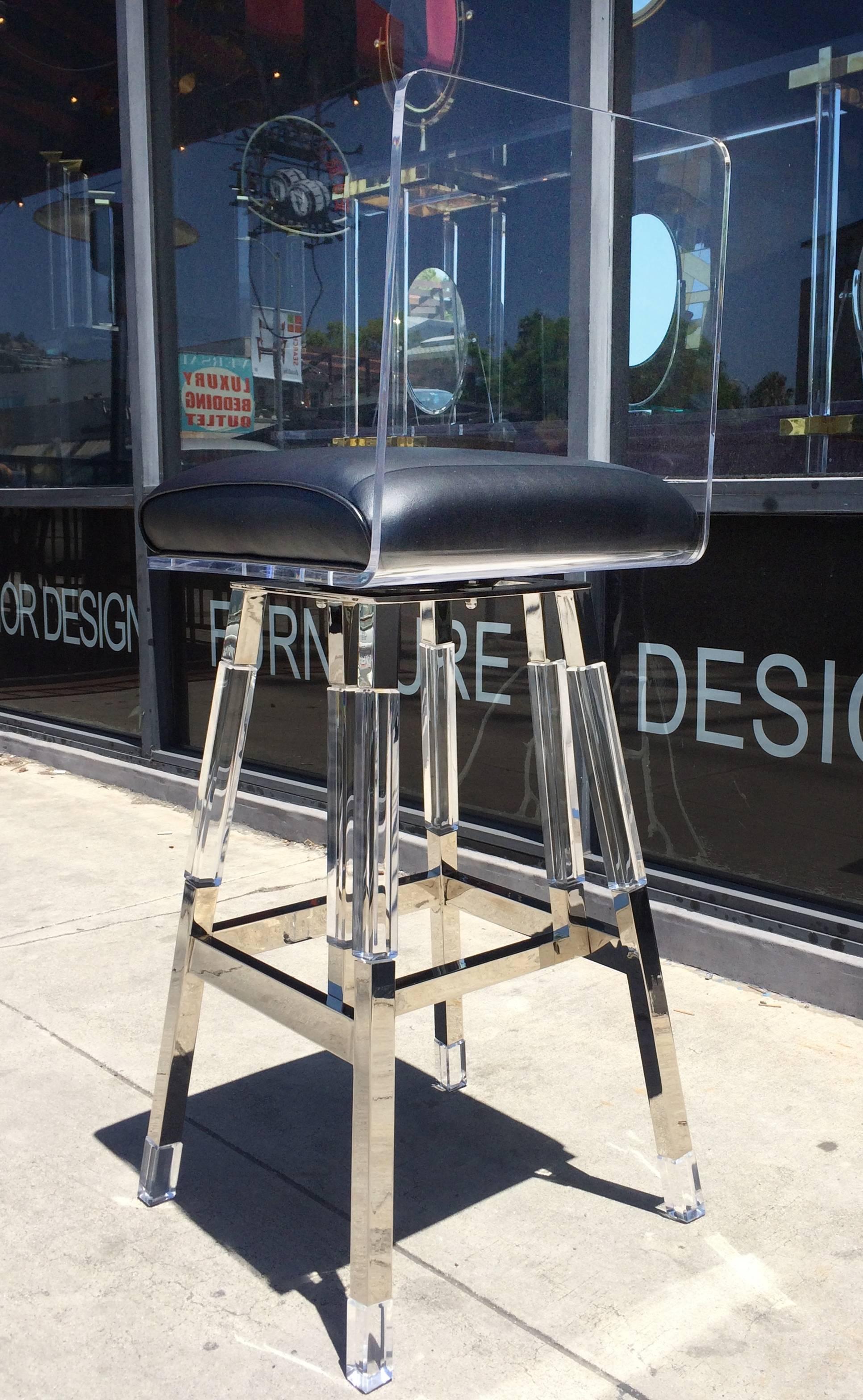 Mid-Century Modern Charles Hollis Jones Barstools in Lucite and Polished Nickel 