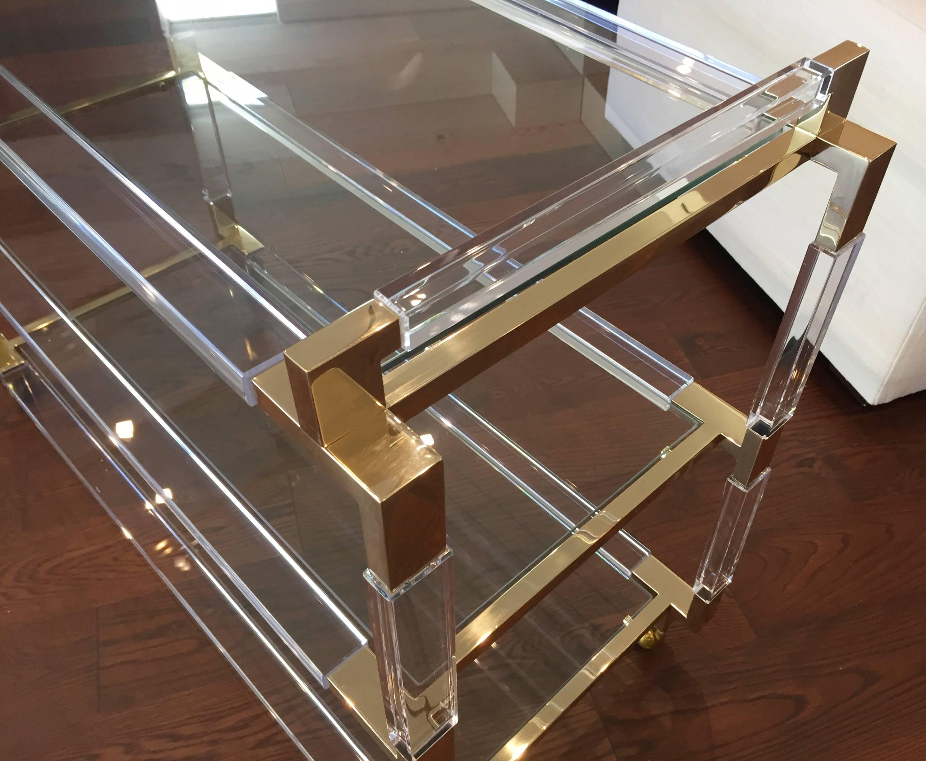 Charles Hollis Jones Lucite and Brass Bar Cart from the 