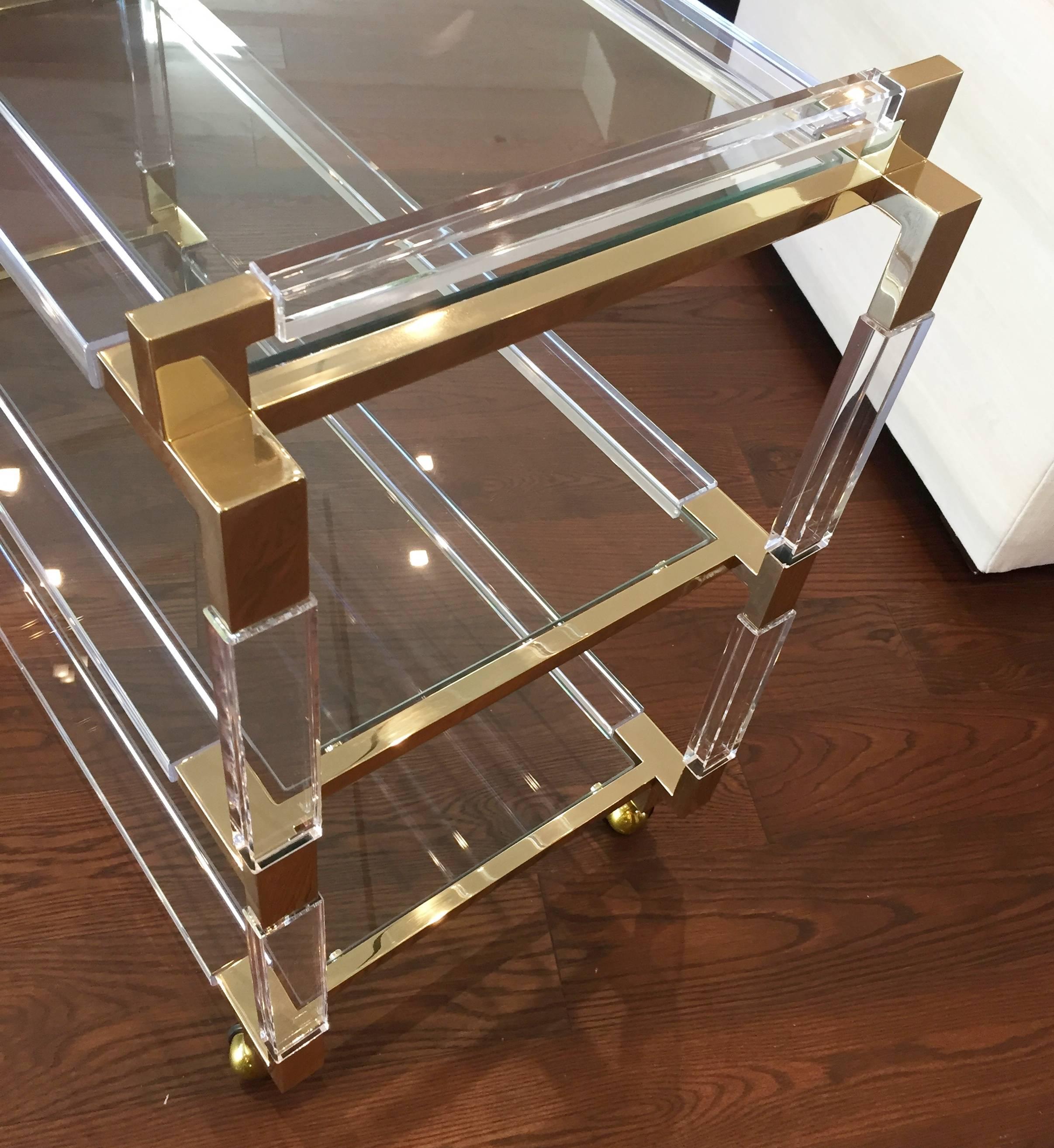20th Century Charles Hollis Jones Lucite and Brass Bar Cart from the 