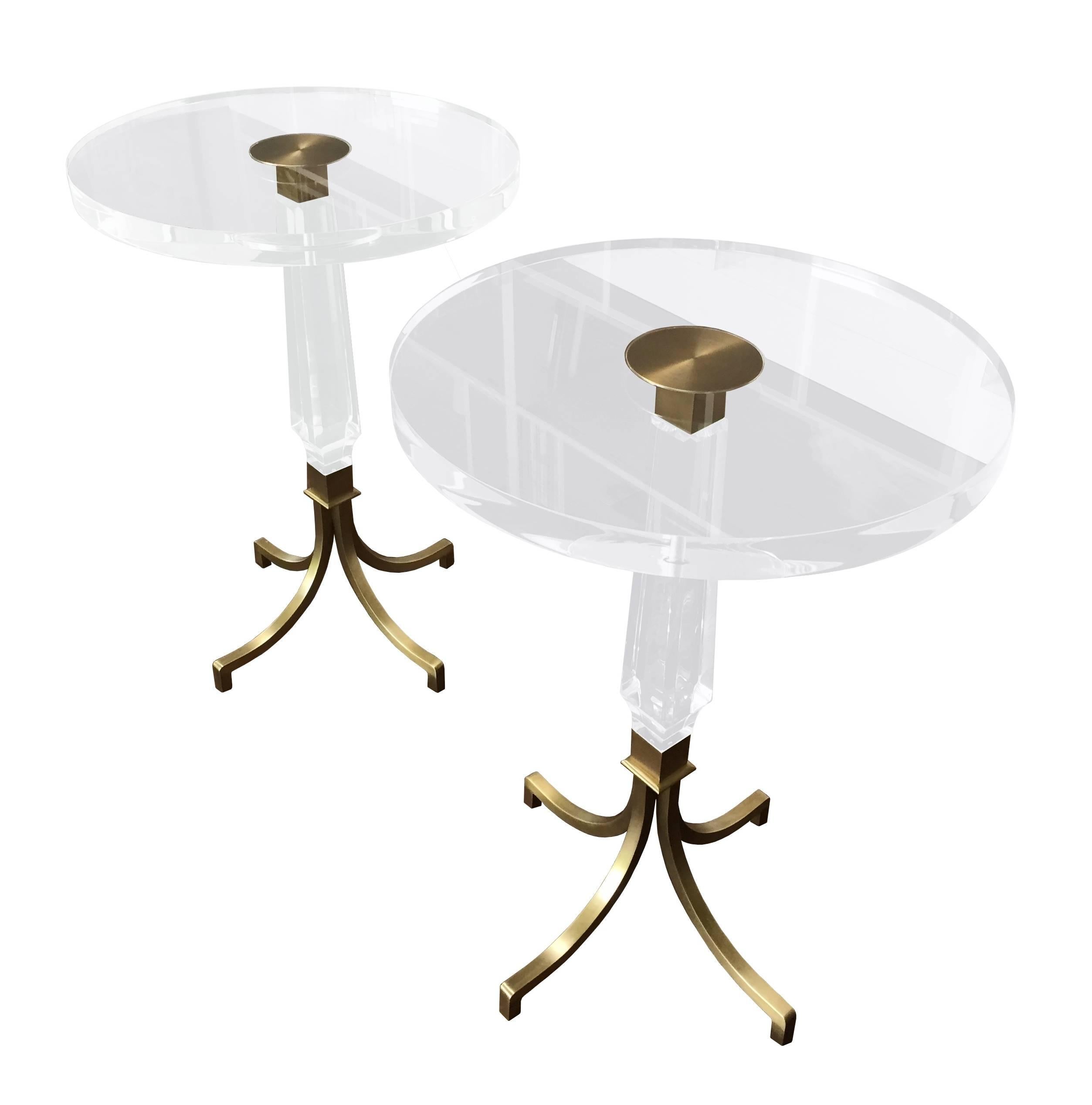 Custom Regency Style Lucite and Brass Side Tables by Charles Hollis Jones