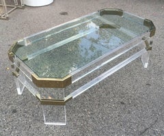 Lucite and Brass Coffee Table by Charles Hollis Jones "Metric, Clipped Corner"