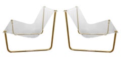 Pair of Lucite and Brass "Sling" Lounge Chairs by Charles Hollis Jones