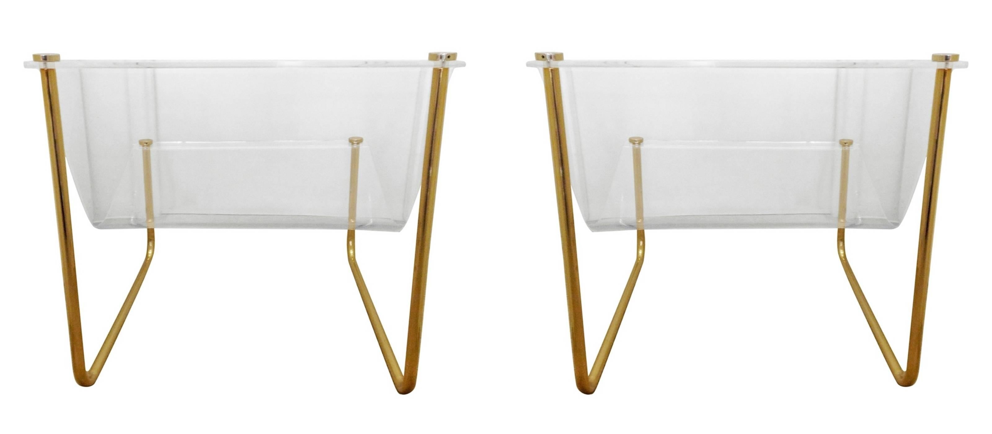 Mid-Century Modern Pair of Lucite and Brass 