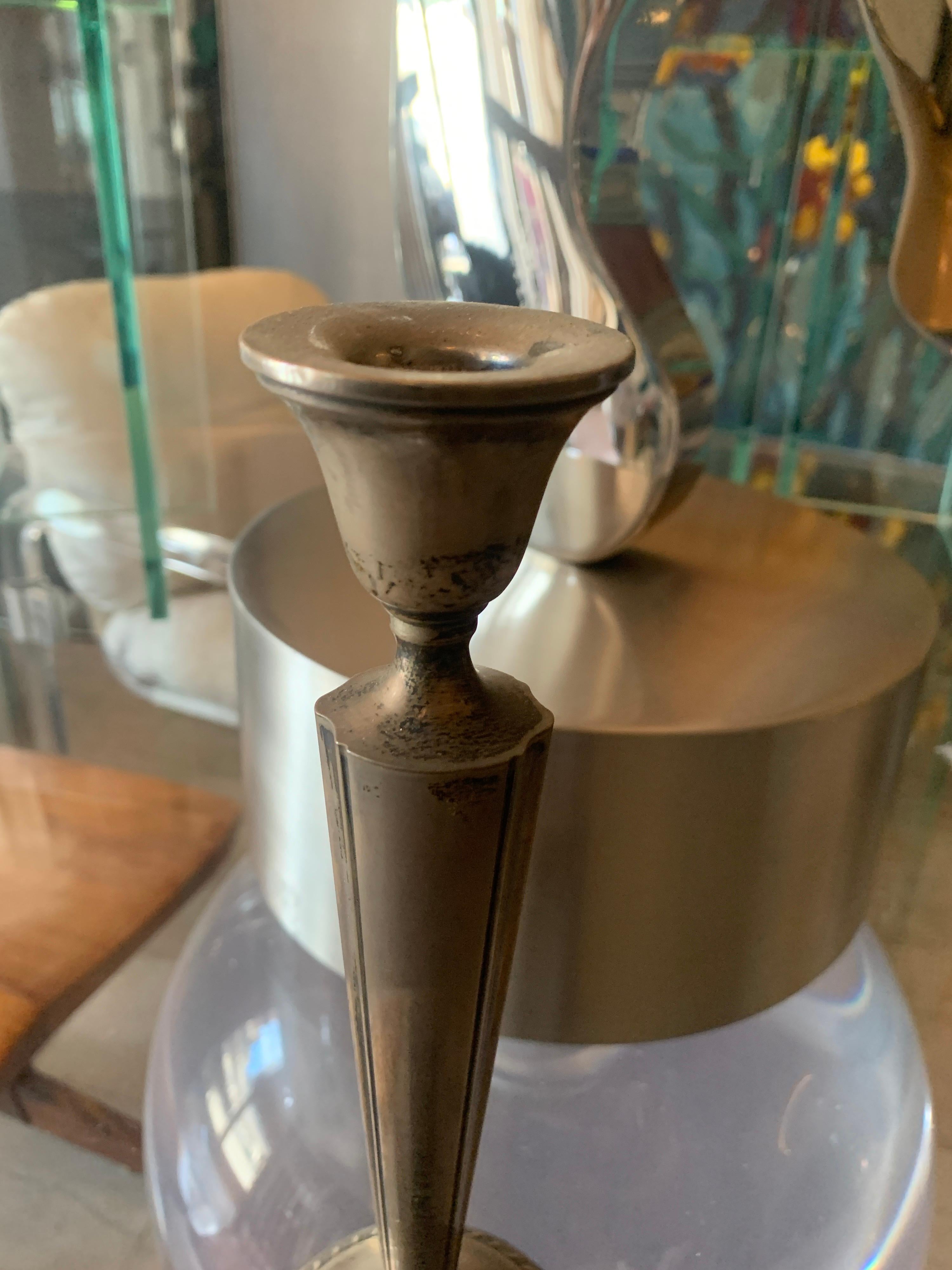 Pair of Neoclassic Style Sterling Silver Candlesticks In Good Condition In Los Angeles, CA