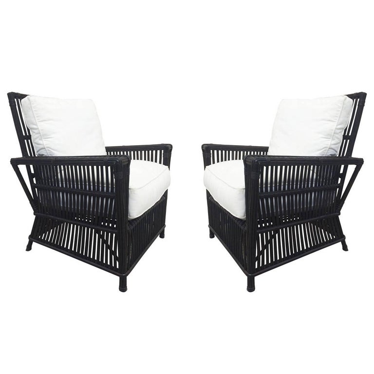 Chaises et Poufs de Patio en Osier ou Bambou Rembourrés en Toile