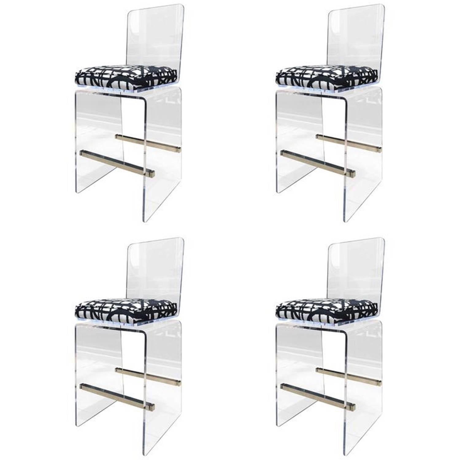 Charles Hollis Jones "Waterfall" Counter Stools in Lucite and Stainless Steel