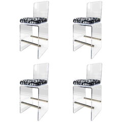 Vintage Charles Hollis Jones "Waterfall" Counter Stools in Lucite and Stainless Steel