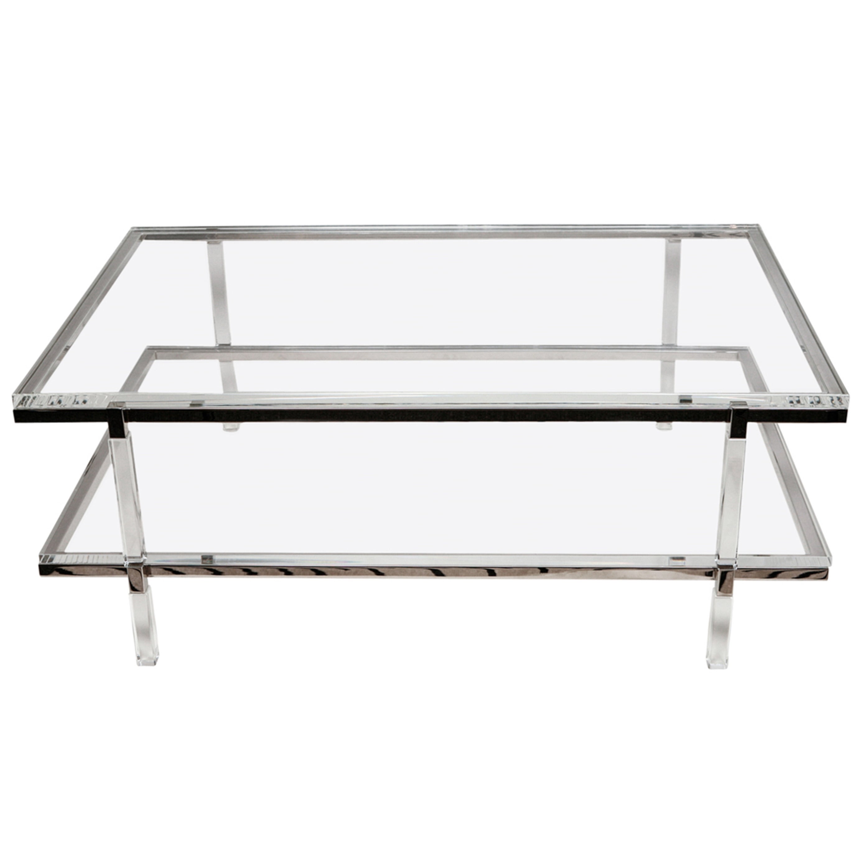 Lucite and Nickel Two-Level Coffee Table by Charles Hollis Jones