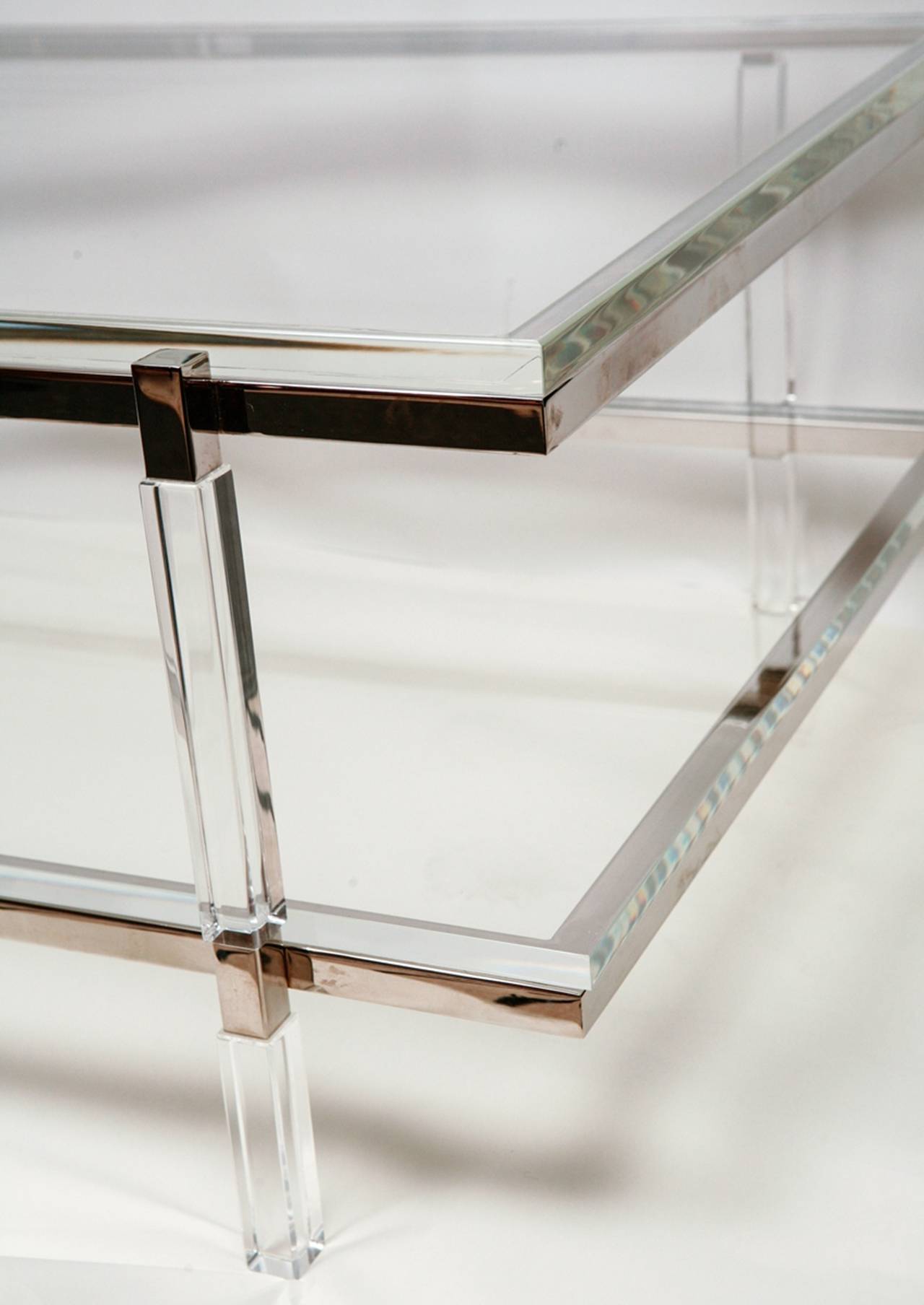 American Lucite and Nickel Two-Level Coffee Table by Charles Hollis Jones For Sale