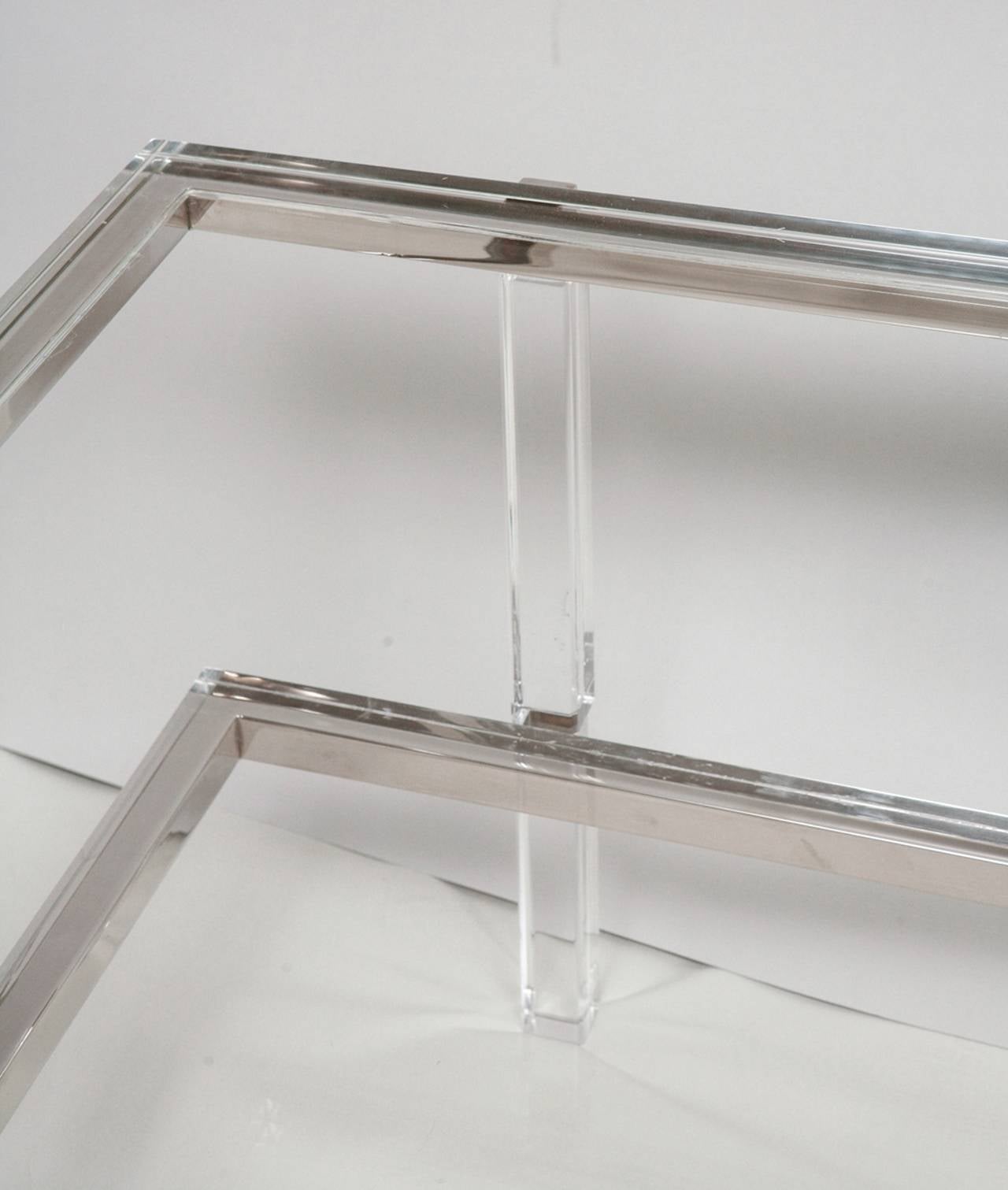 Lucite and Nickel Two-Level Coffee Table by Charles Hollis Jones In Good Condition For Sale In Los Angeles, CA