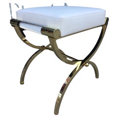 Vintage Charles Hollis Jones "Empire" Style Bench in Solid Brass and Naugahyde