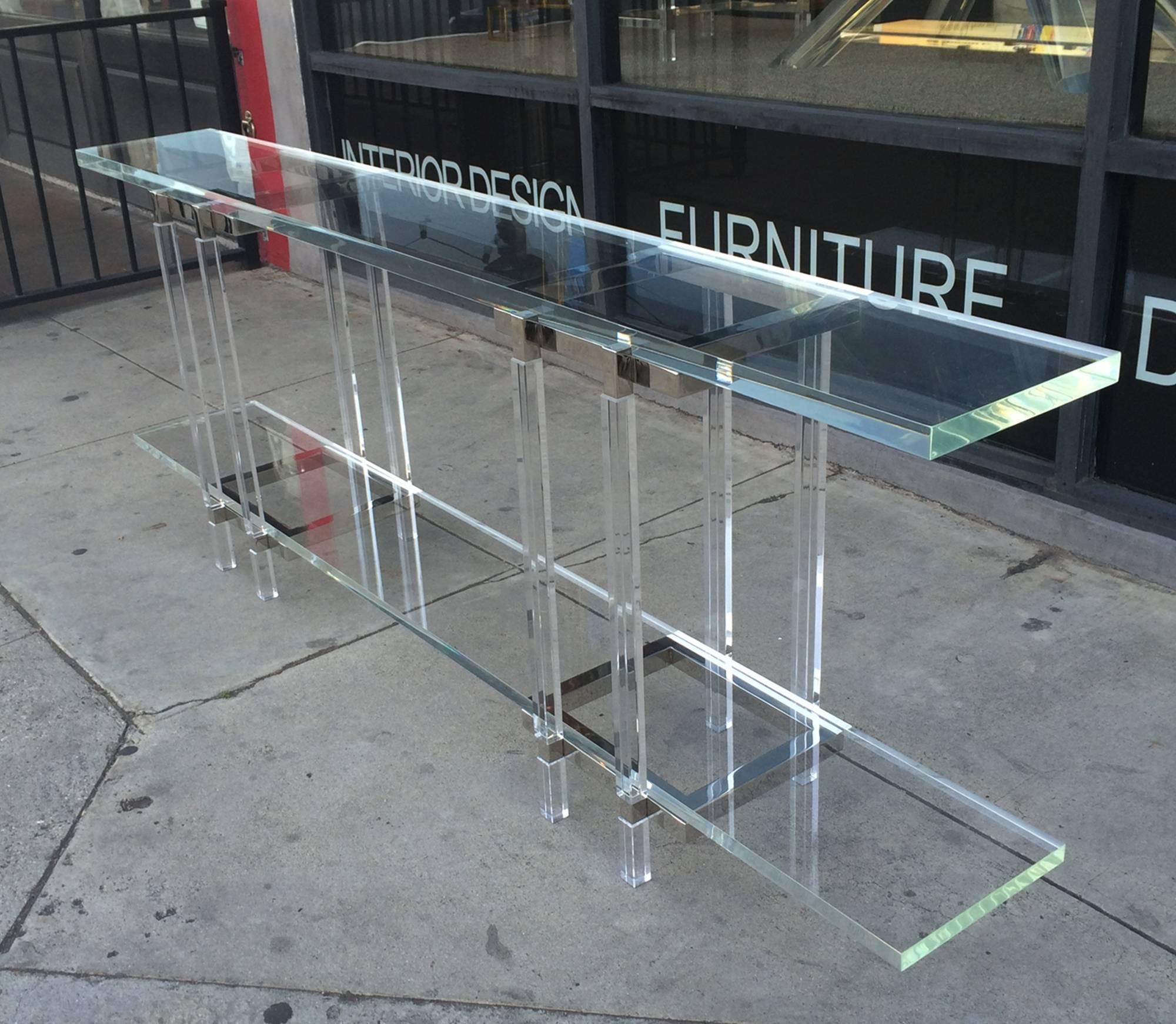 Mid-Century Modern Console Table in Nickel and Lucite by Charles Hollis Jones