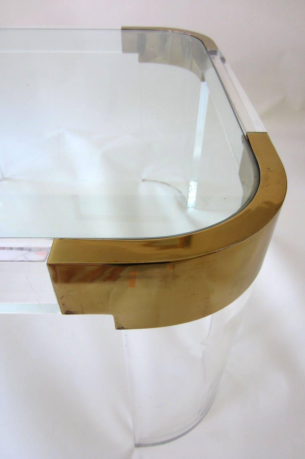 Mid-Century Modern Charles Hollis Jones Lucite and Solid Brass Coffee Table 