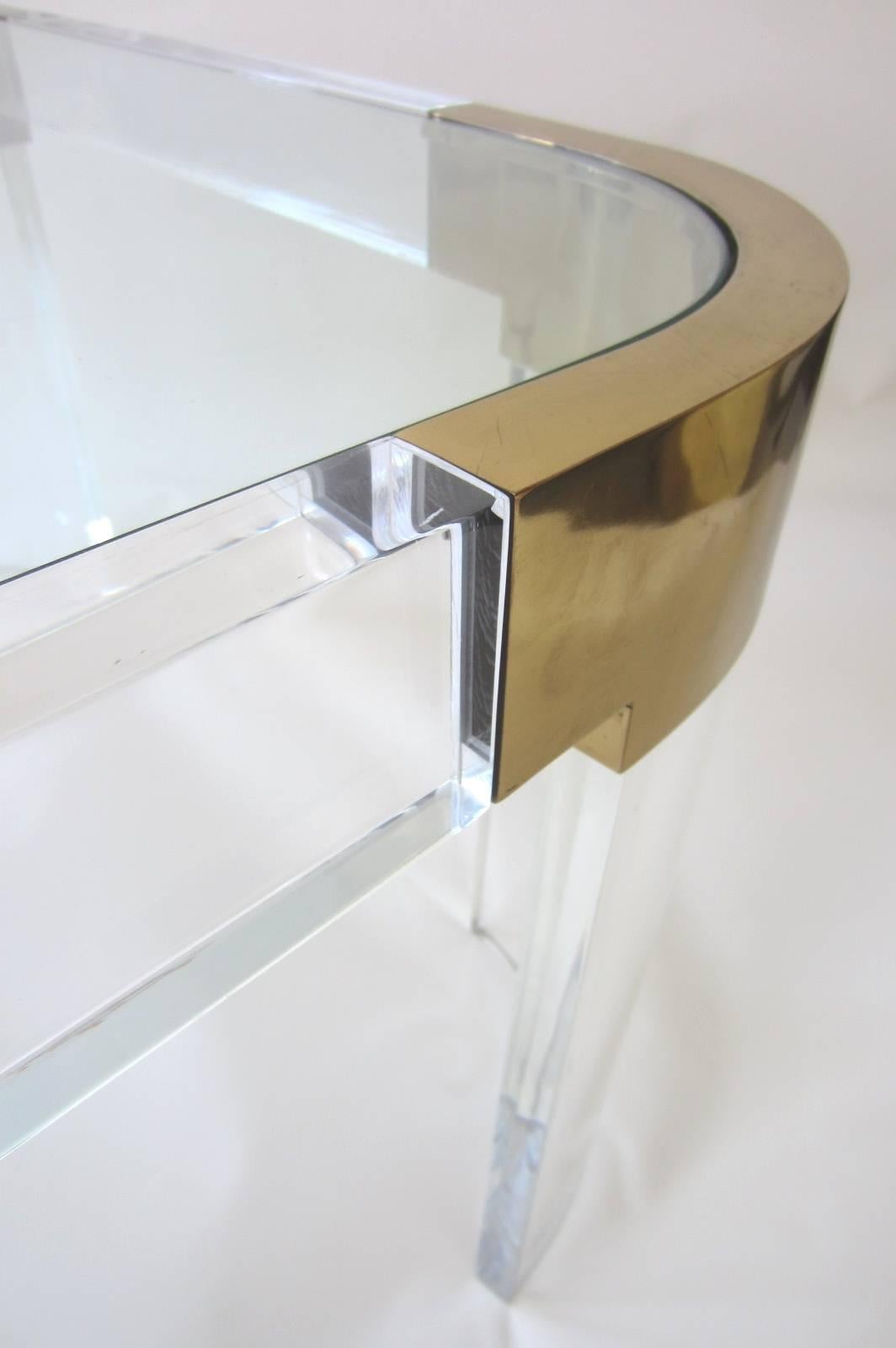 American Charles Hollis Jones Lucite and Solid Brass Coffee Table 