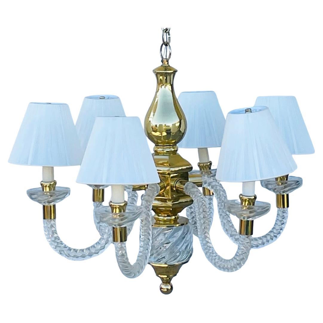 Vintage 6 Arm Murano Glas & Messing Kronleuchter