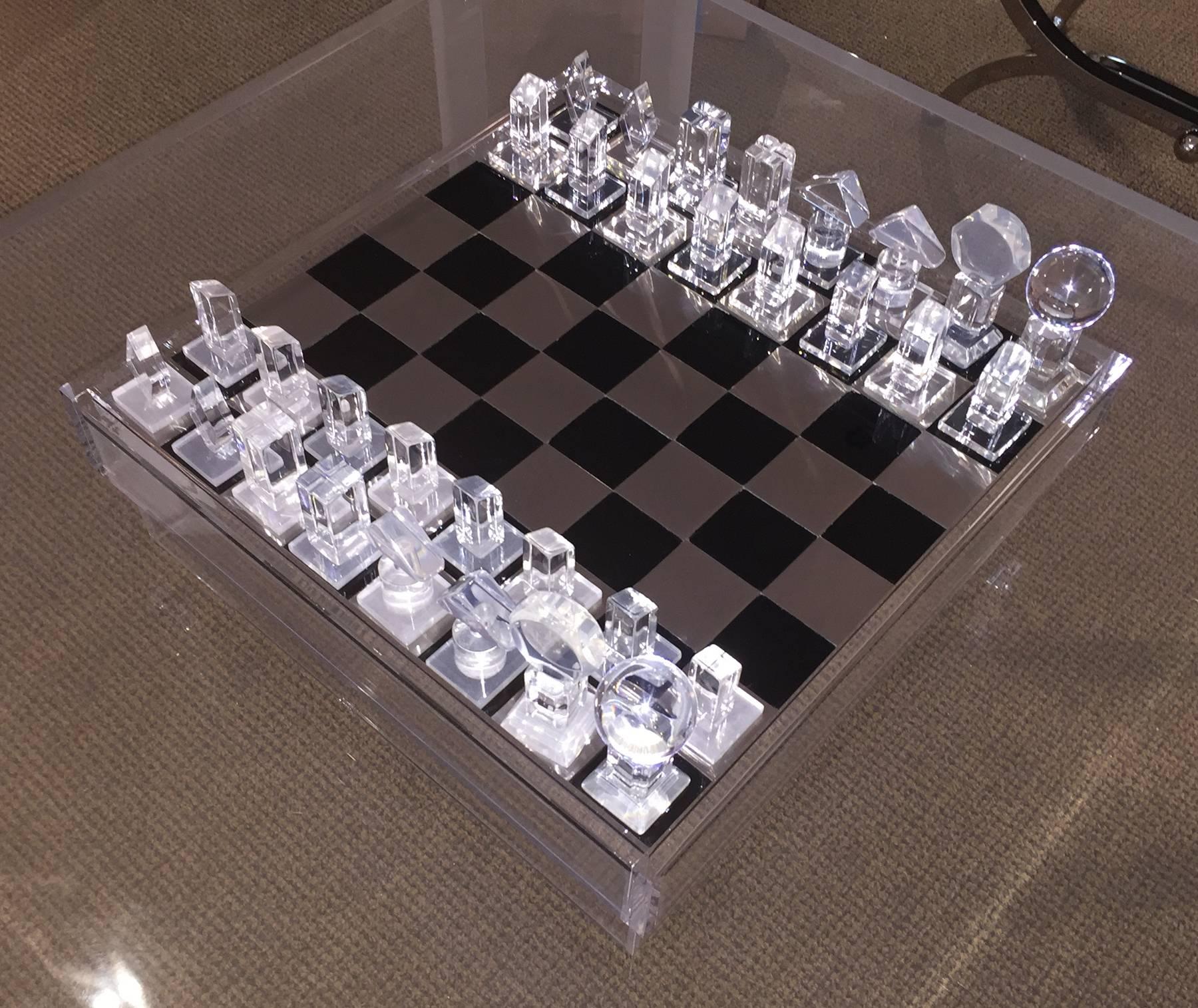 American Lucite and Aluminum Chess Set, circa 1970s