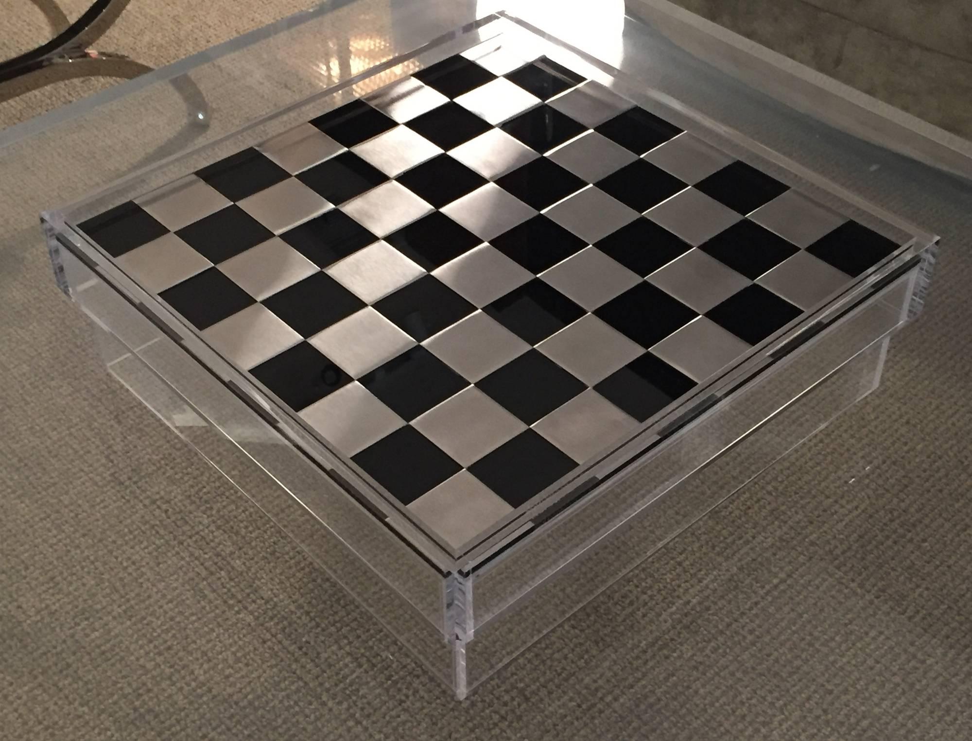 Lucite and Aluminum Chess Set, circa 1970s In Good Condition In Los Angeles, CA