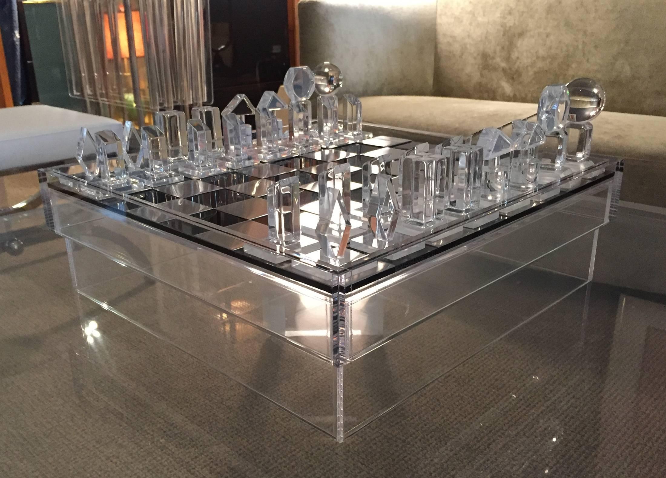 Late 20th Century Lucite and Aluminum Chess Set, circa 1970s