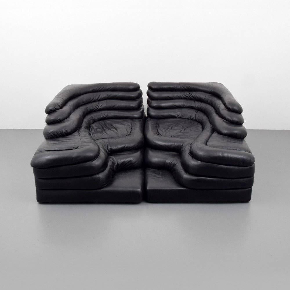 Designer & manufacturer: Ubald Klug; DeSede.
Country of origin & materials: Switzerland; leather.
Additional information & circa: Ubald Klug's design for the sofa was inspired by piles of sand. Reference: Swiss Furniture and Interiors in the 20th