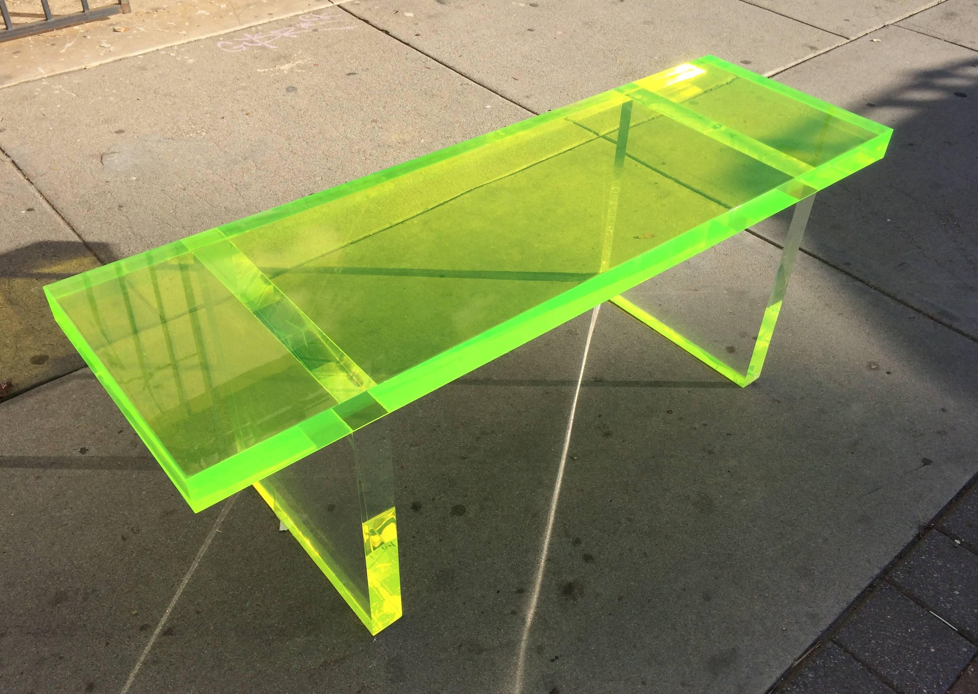 American Lime Green Lucite Bench by Cain Modern