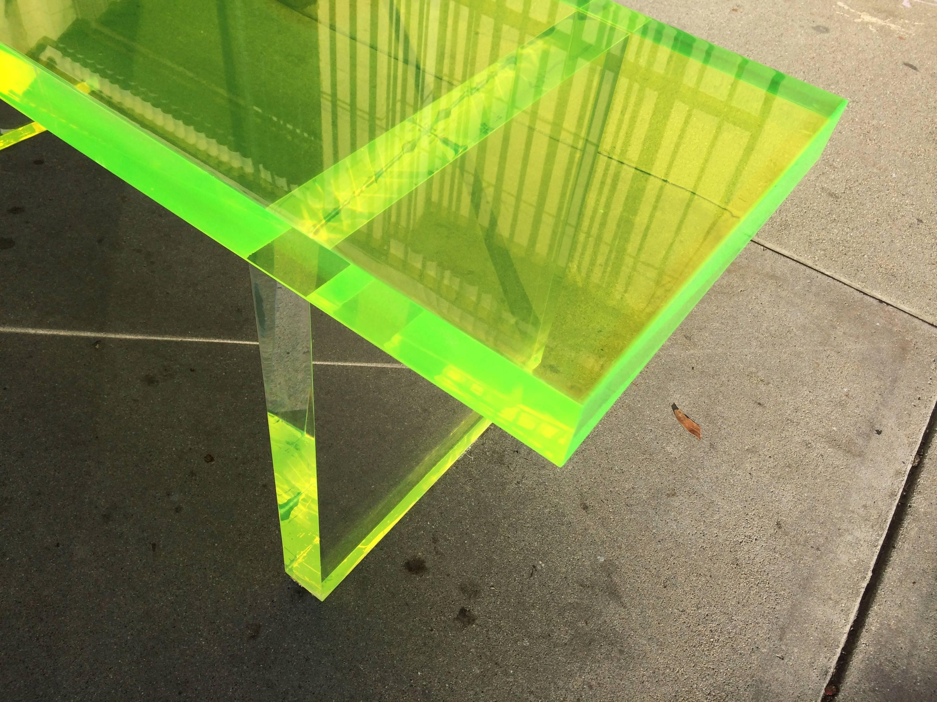 Contemporary Lime Green Lucite Bench by Cain Modern