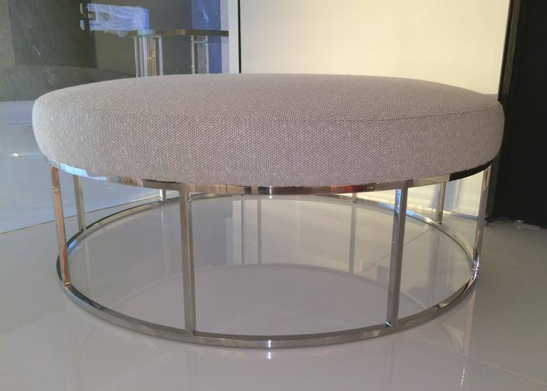 Stunning Custom Designed Round Ottoman with Stainless Steel Base For
