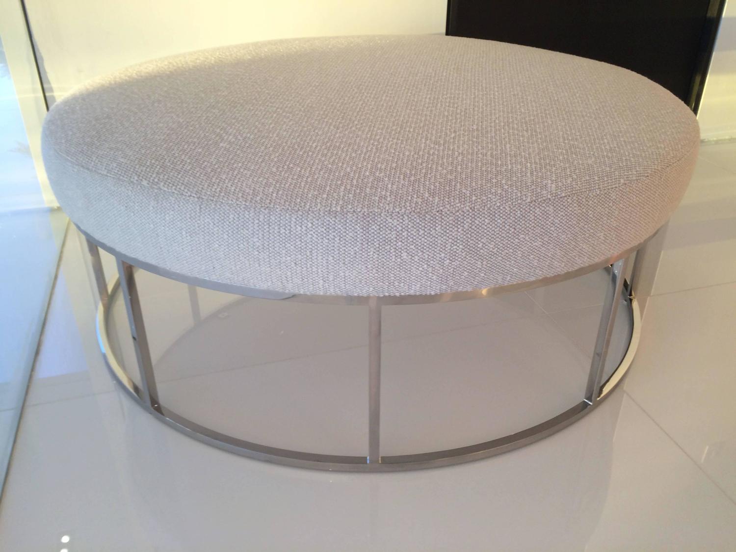 Stunning Custom Designed Round Ottoman with Stainless Steel Base For