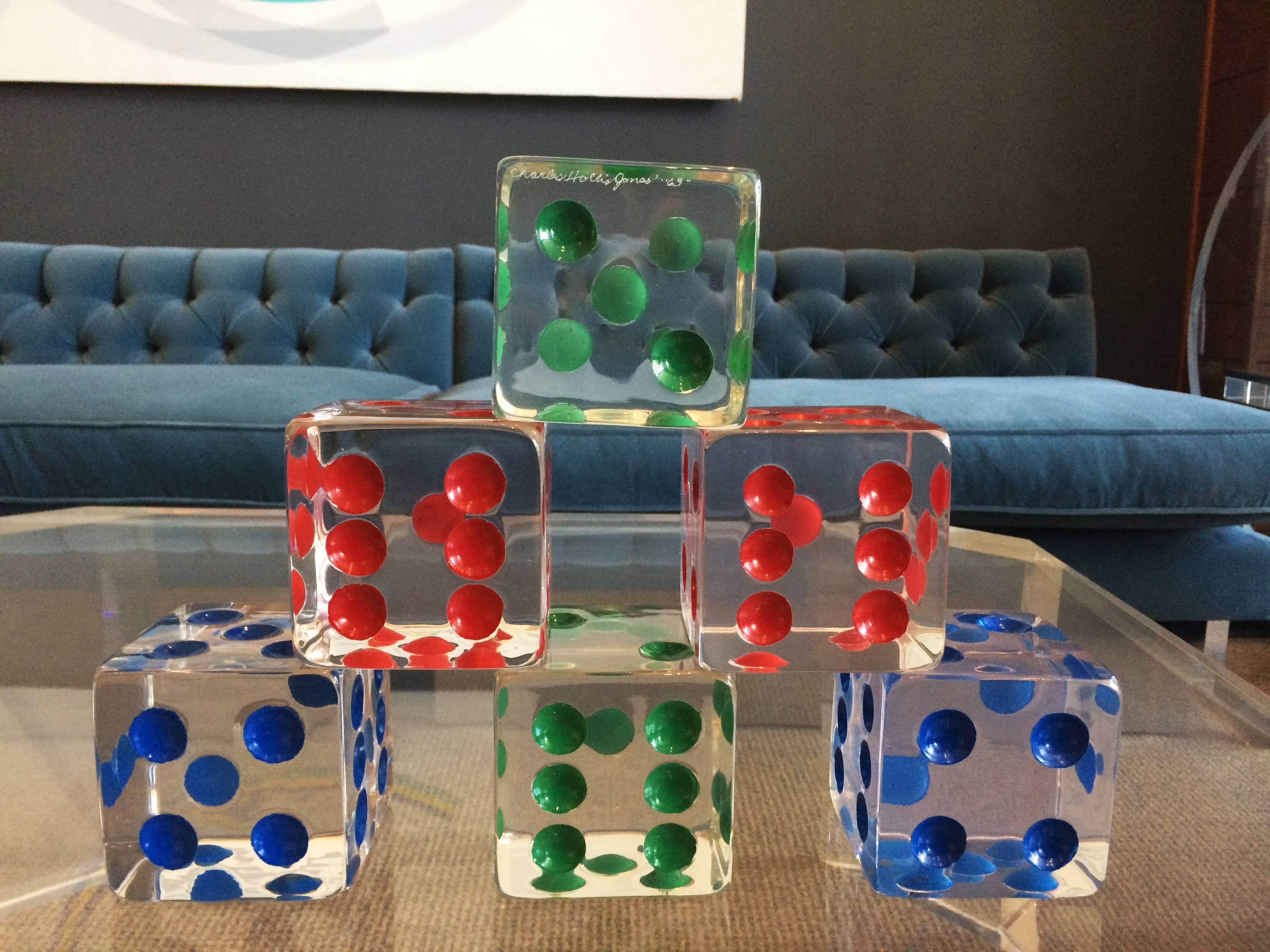 American Oversized Dice Sculpture in Lucite by Charles Hollis Jones, Signed and Dated