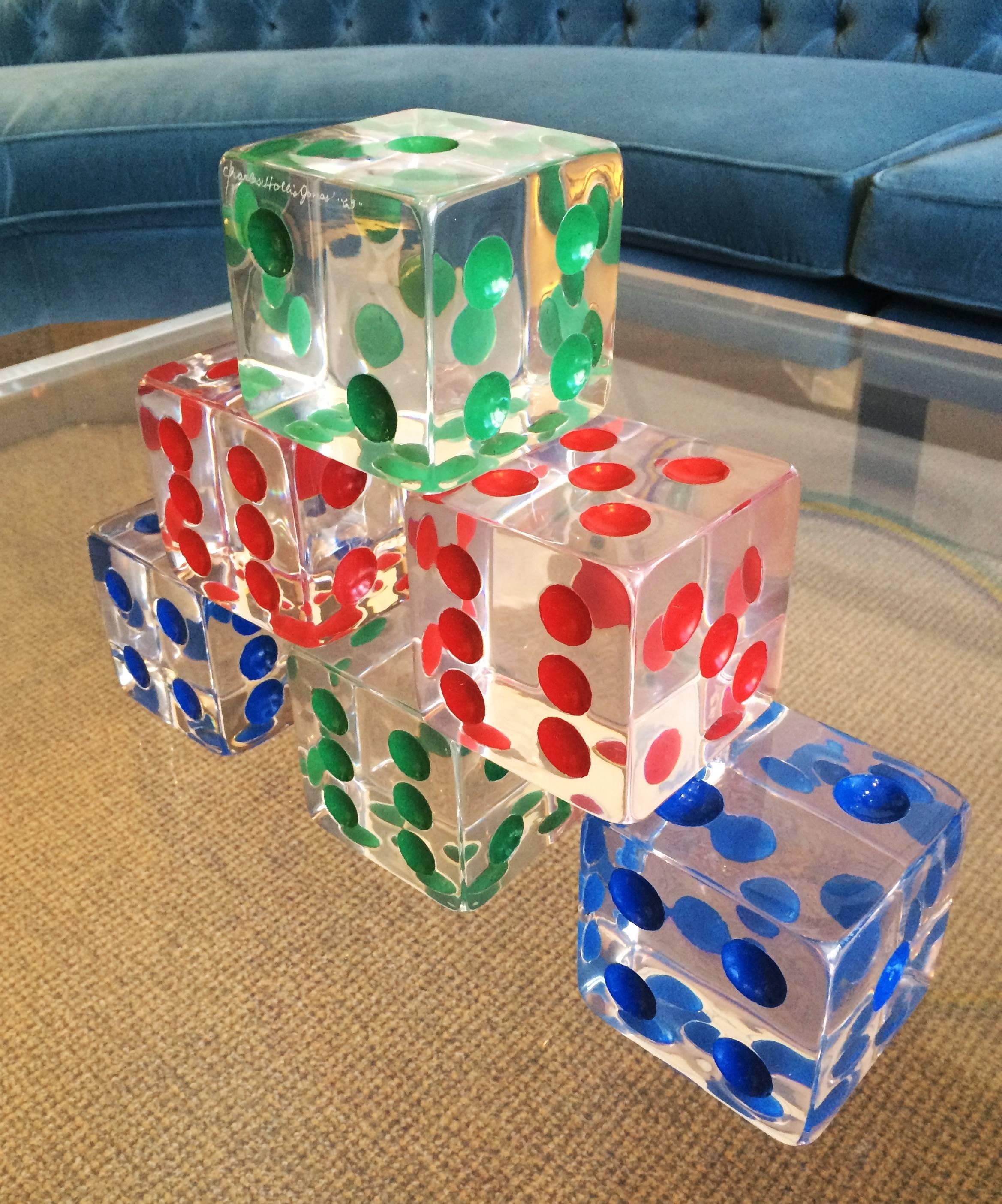 Oversized Dice Sculpture in Lucite by Charles Hollis Jones, Signed and Dated In Good Condition In Los Angeles, CA