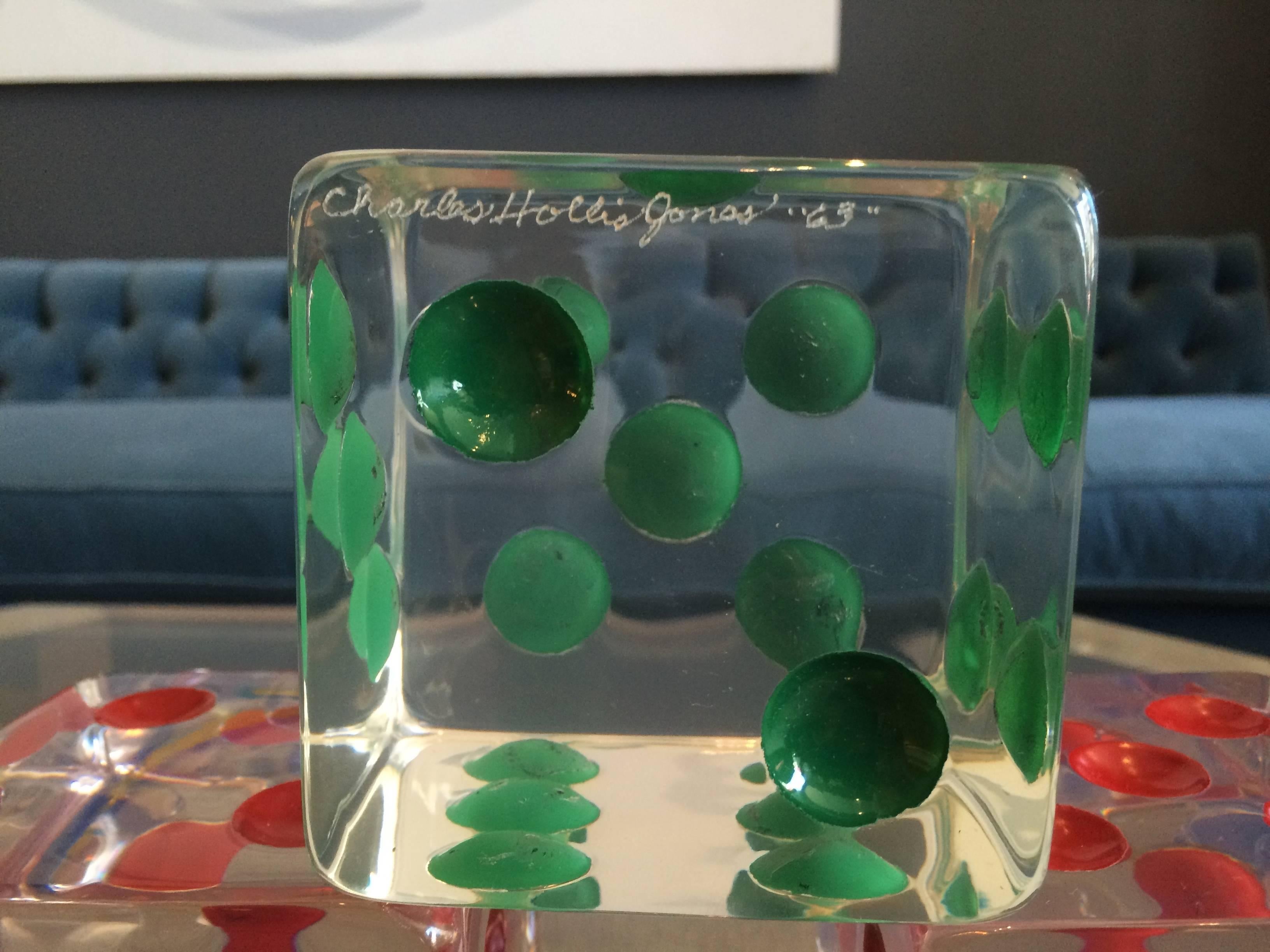 Mid-20th Century Oversized Dice Sculpture in Lucite by Charles Hollis Jones, Signed and Dated