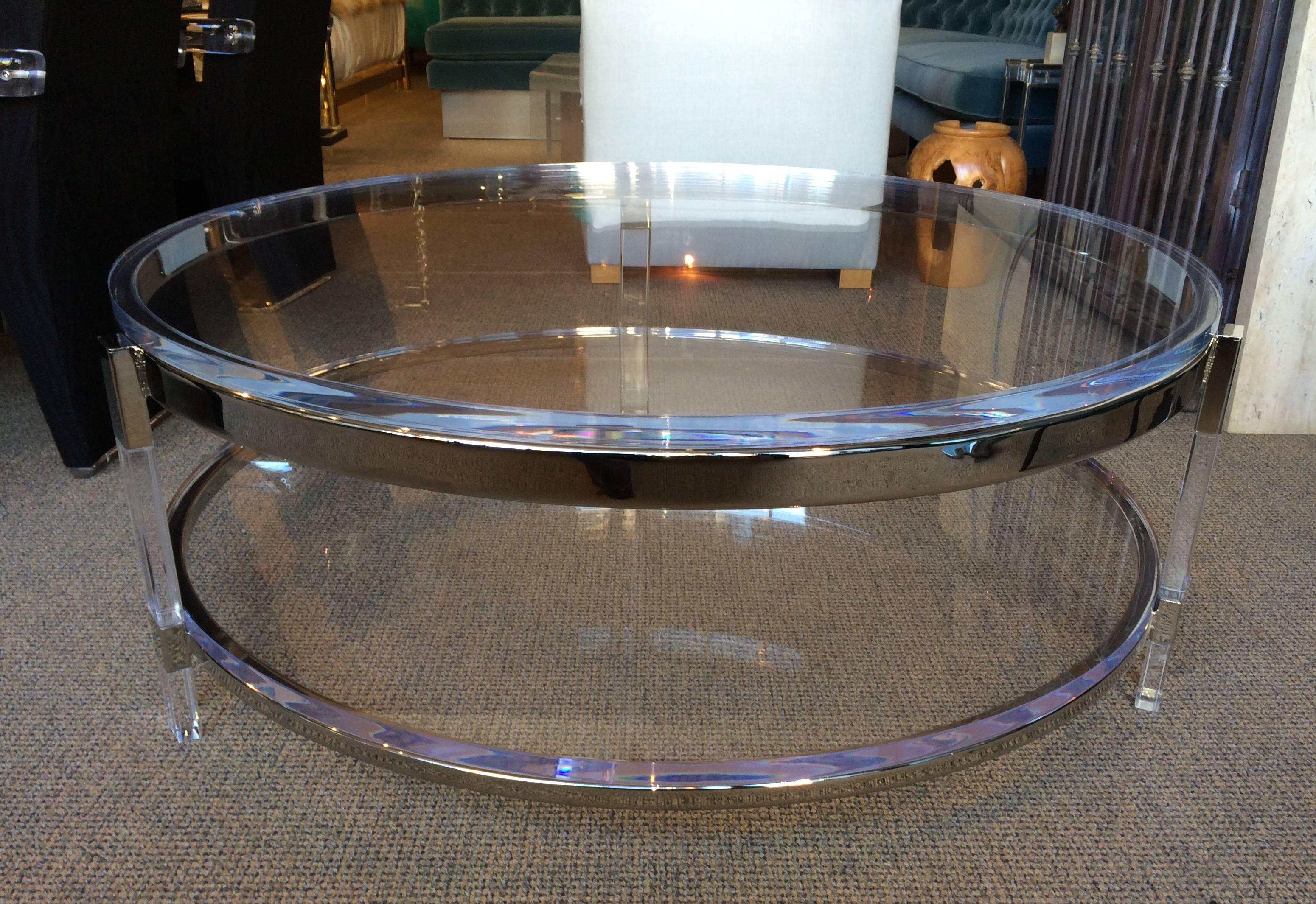 Mid-Century Modern Round Coffee Table in Lucite, Nickel by Charles Hollis Jones, Metric Collection For Sale