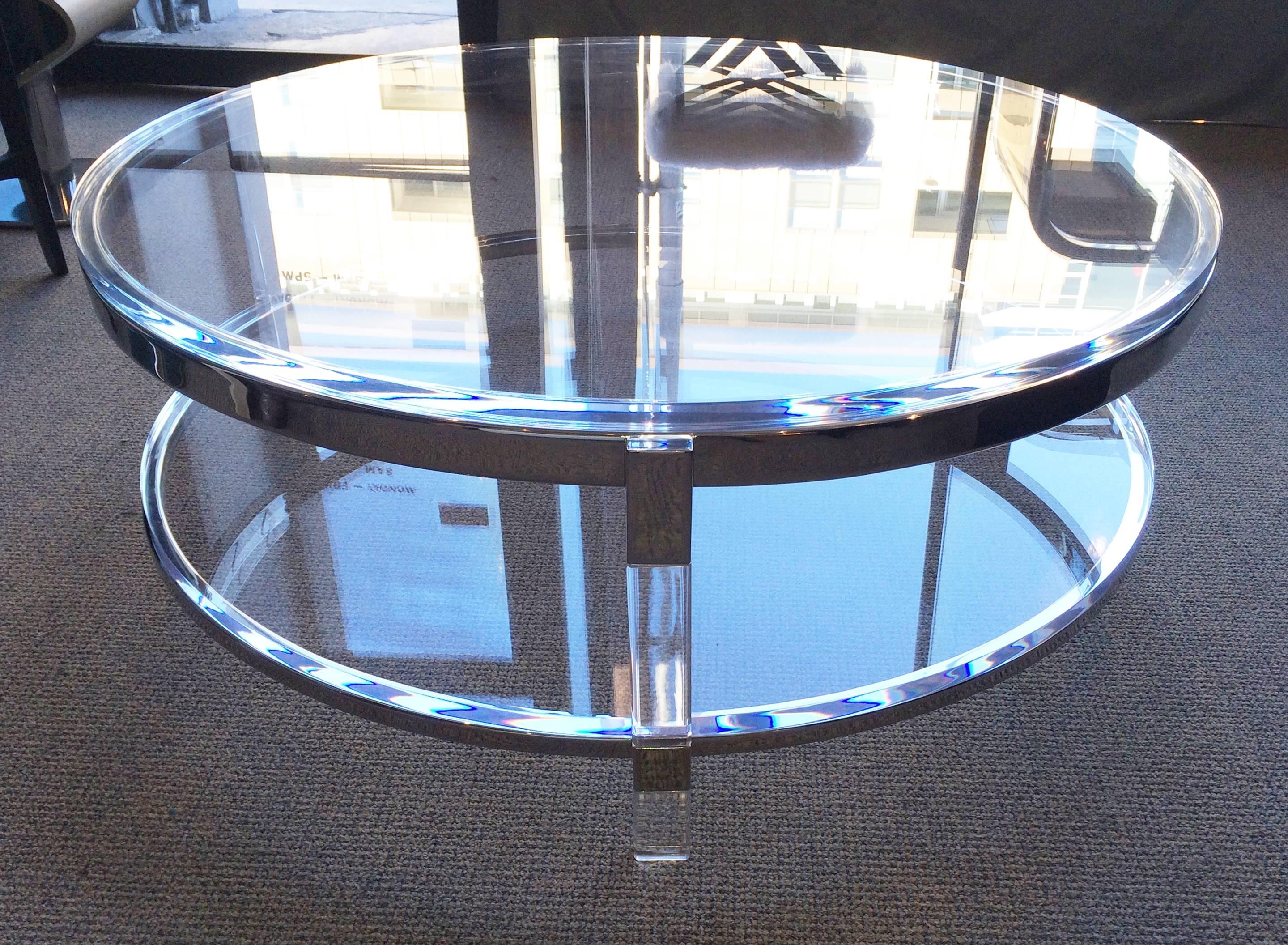 American Round Coffee Table in Lucite, Nickel by Charles Hollis Jones, Metric Collection For Sale