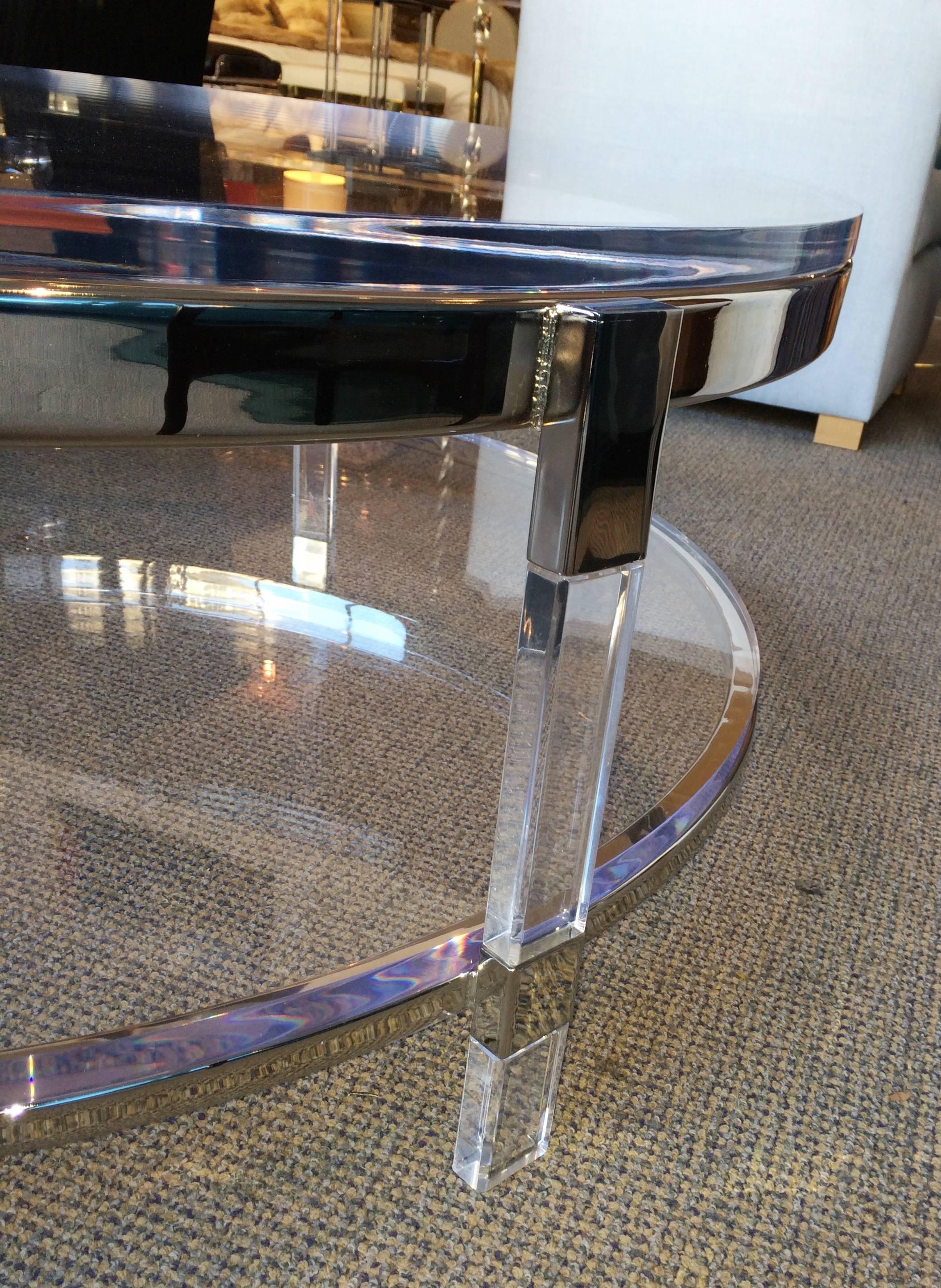 Late 20th Century Round Coffee Table in Lucite, Nickel by Charles Hollis Jones, Metric Collection For Sale