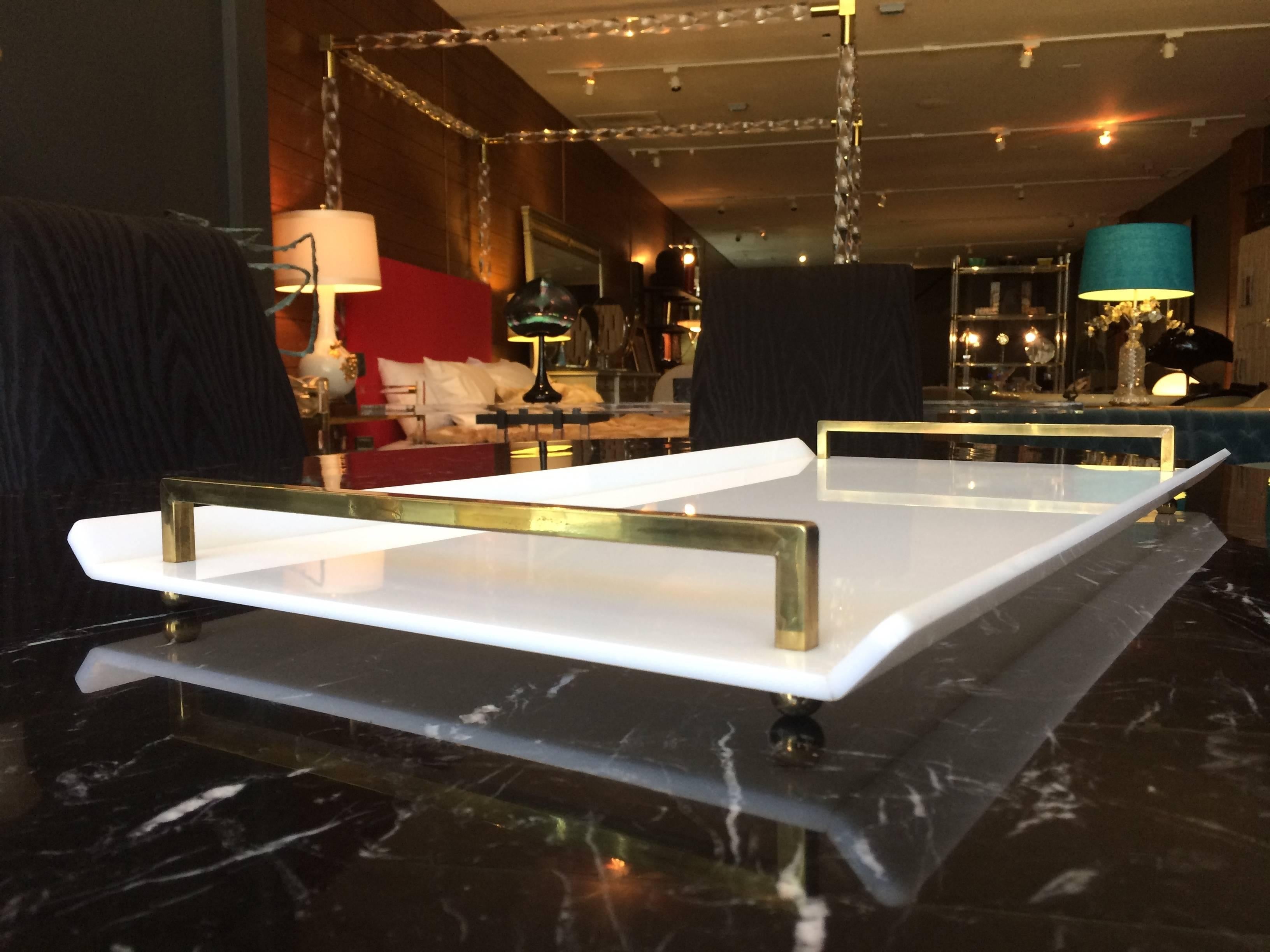Serving Tray in White Lucite and Brass by Charles Hollis Jones In Good Condition In Los Angeles, CA