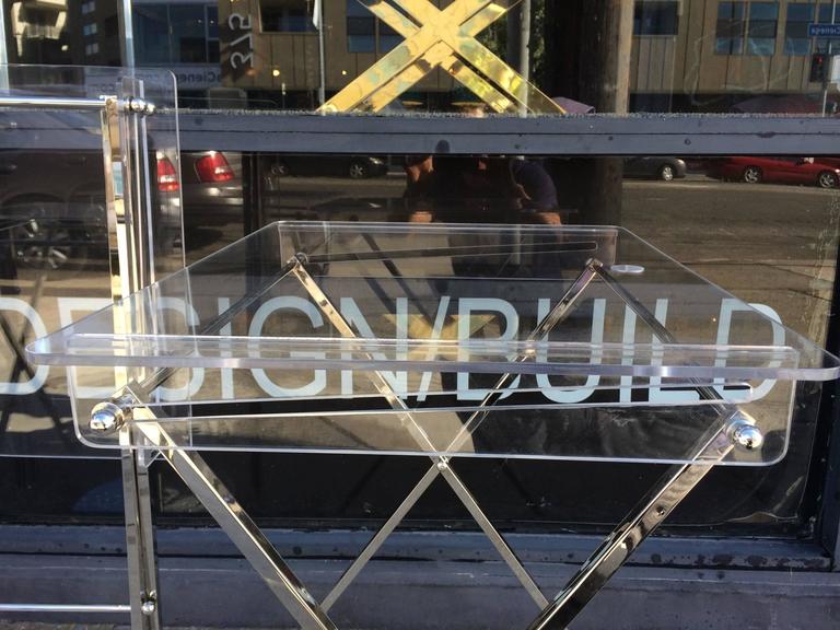 Set of Four Lucite and Polished Nickel Serving Trays and Stand, Charles