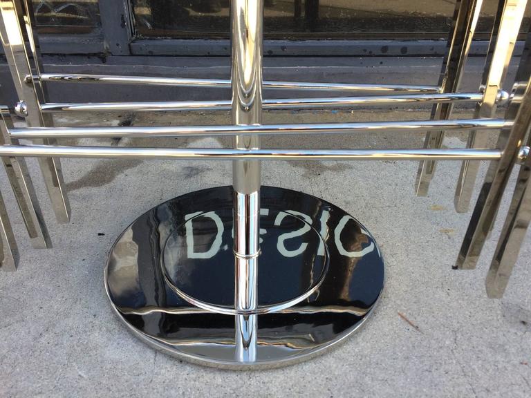 Set of Four Lucite and Polished Nickel Serving Trays and Stand, Charles