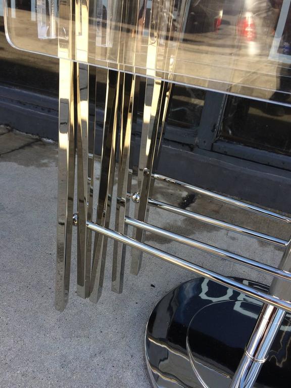 Set of Four Lucite and Polished Nickel Serving Trays and Stand, Charles