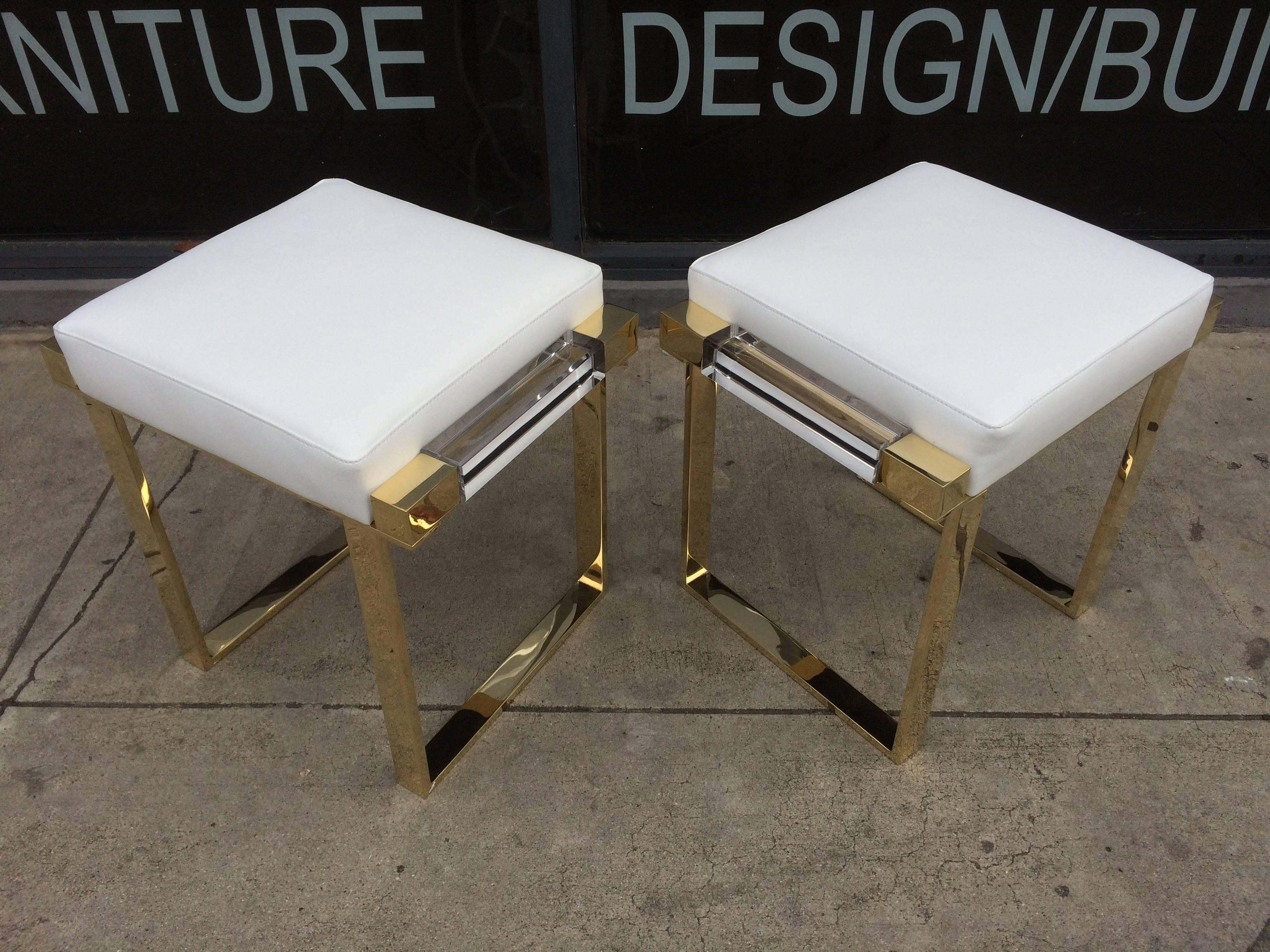 Mid-Century Modern Pair of Lucite and Brass 