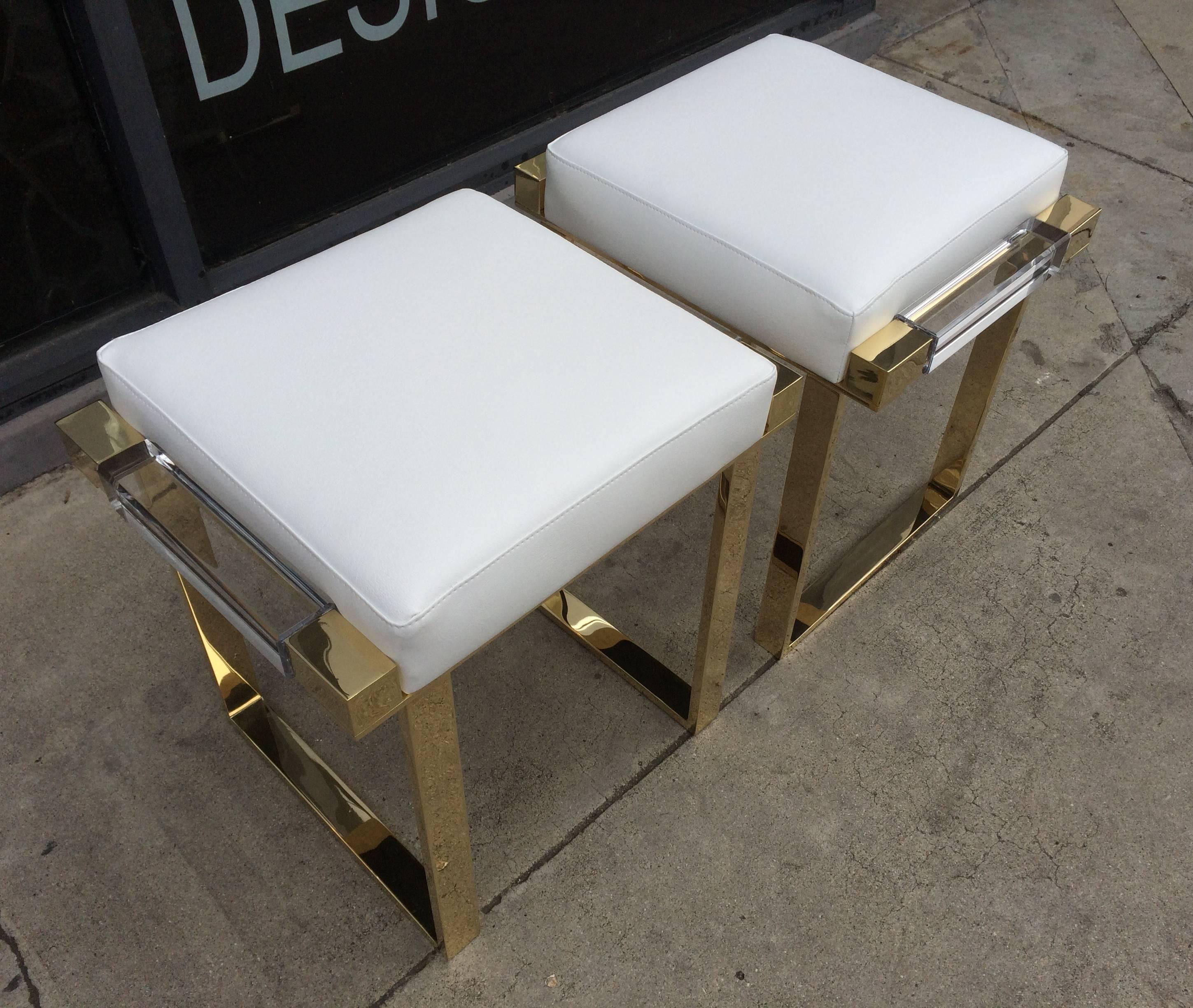 Late 20th Century Pair of Lucite and Brass 