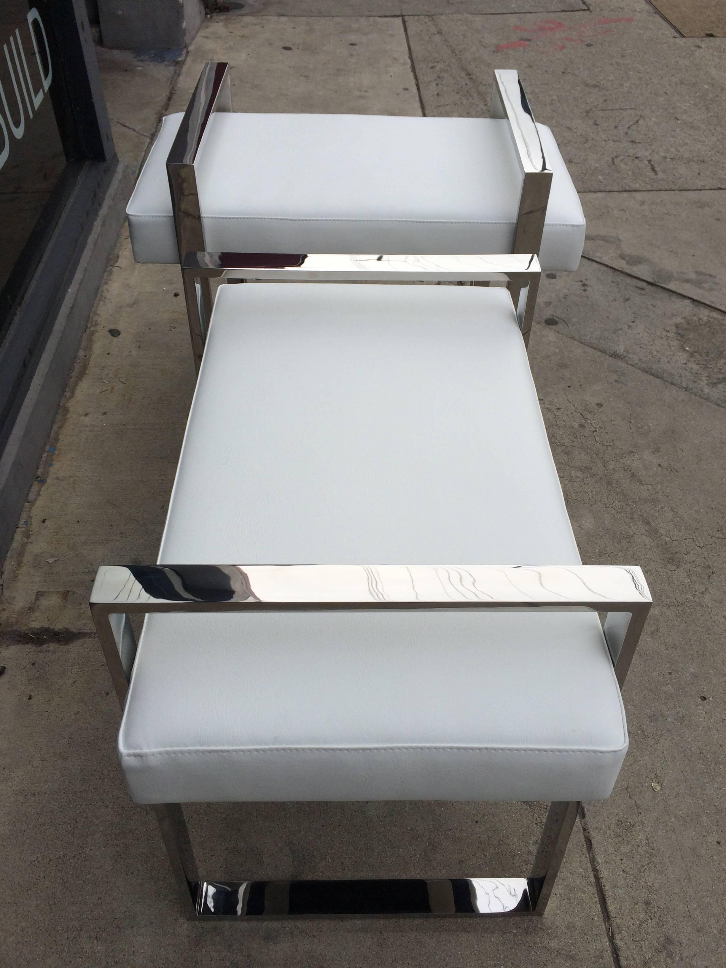 American Pair of Charles Hollis Jones Benches in Polished Nickel For Sale