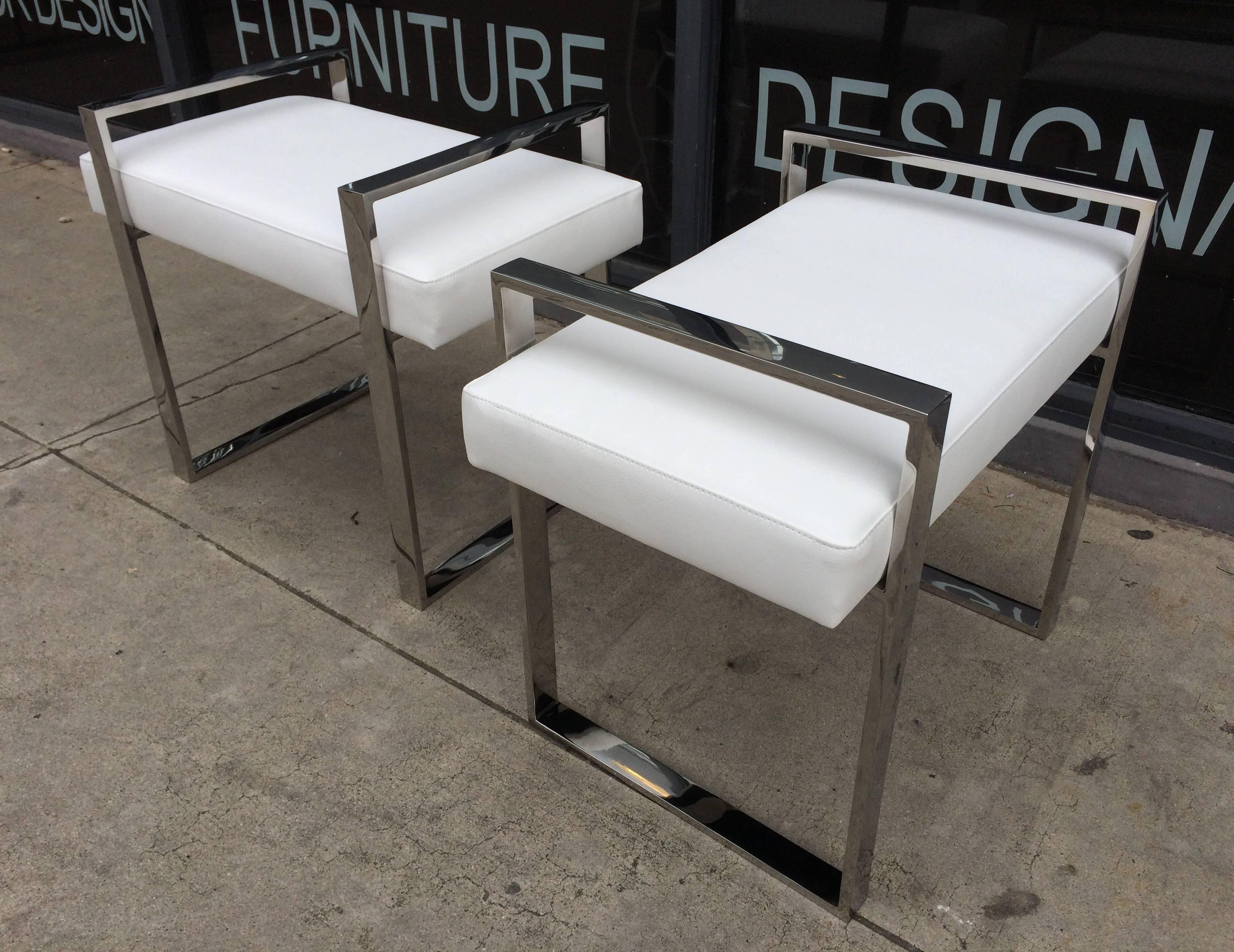 Pair of Charles Hollis Jones Benches in Polished Nickel In Good Condition For Sale In Los Angeles, CA