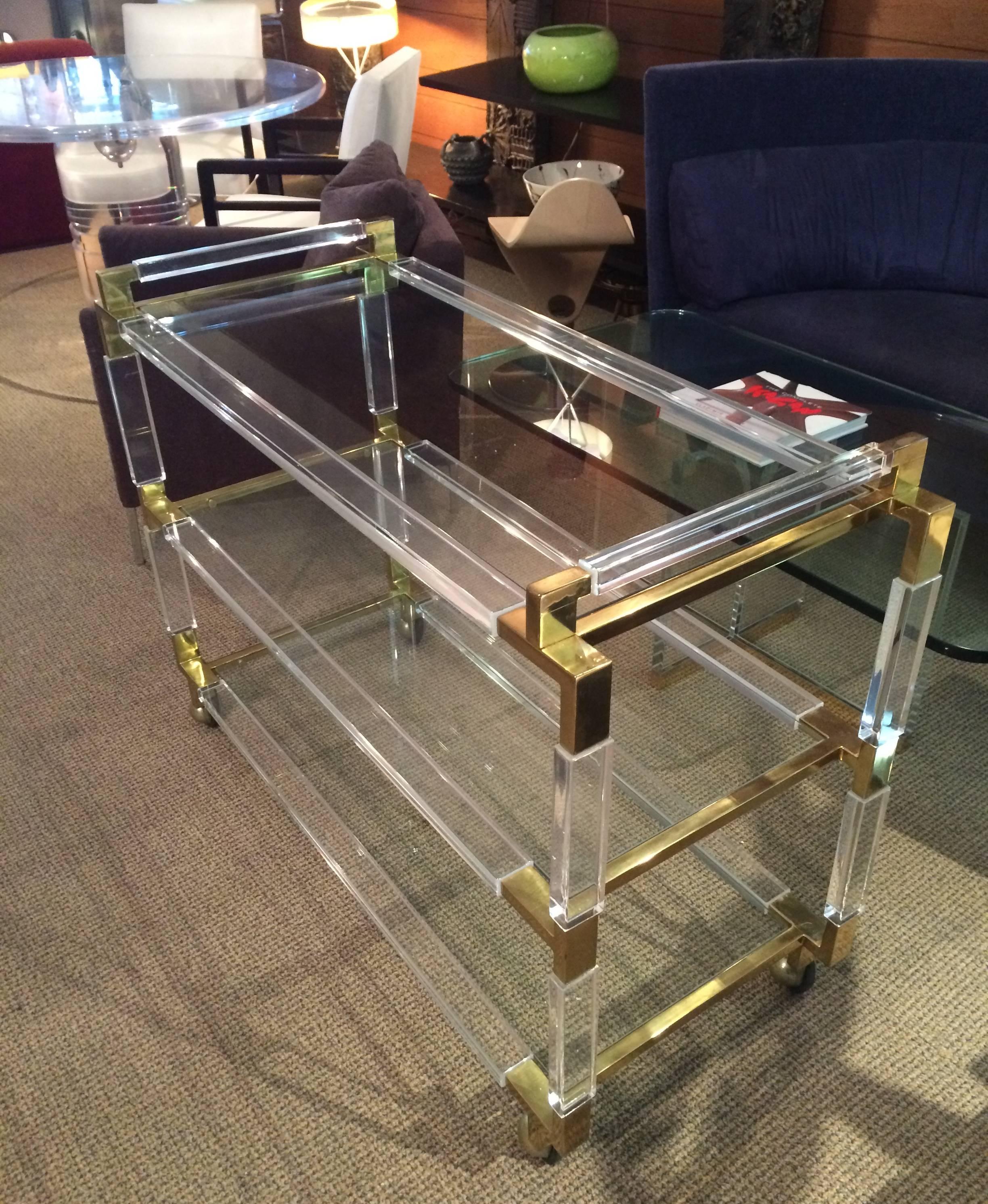 Mid-Century Modern Rare Charles Hollis Jones Lucite and Brass Bar Cart from the 