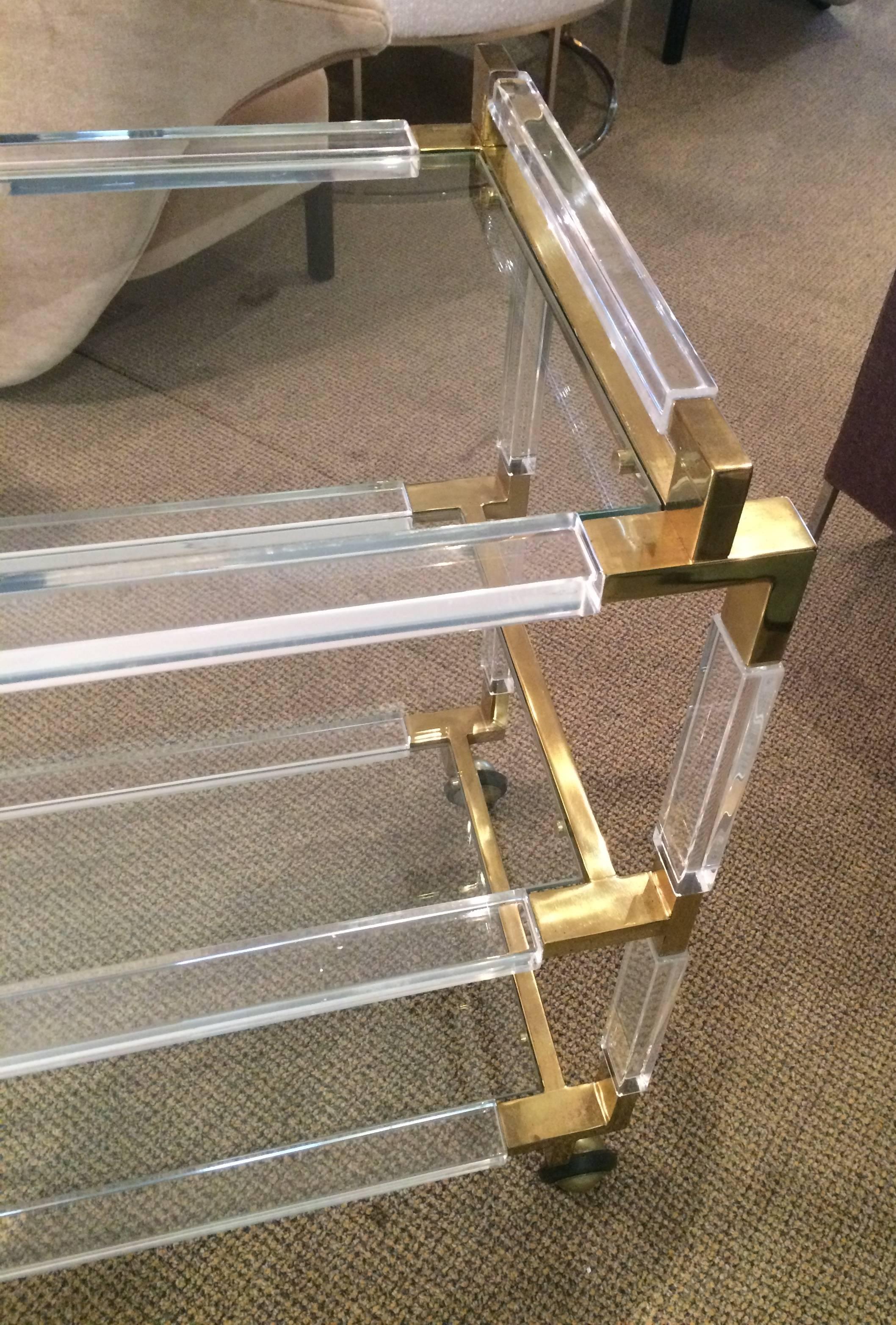 Rare Charles Hollis Jones Lucite and Brass Bar Cart from the 