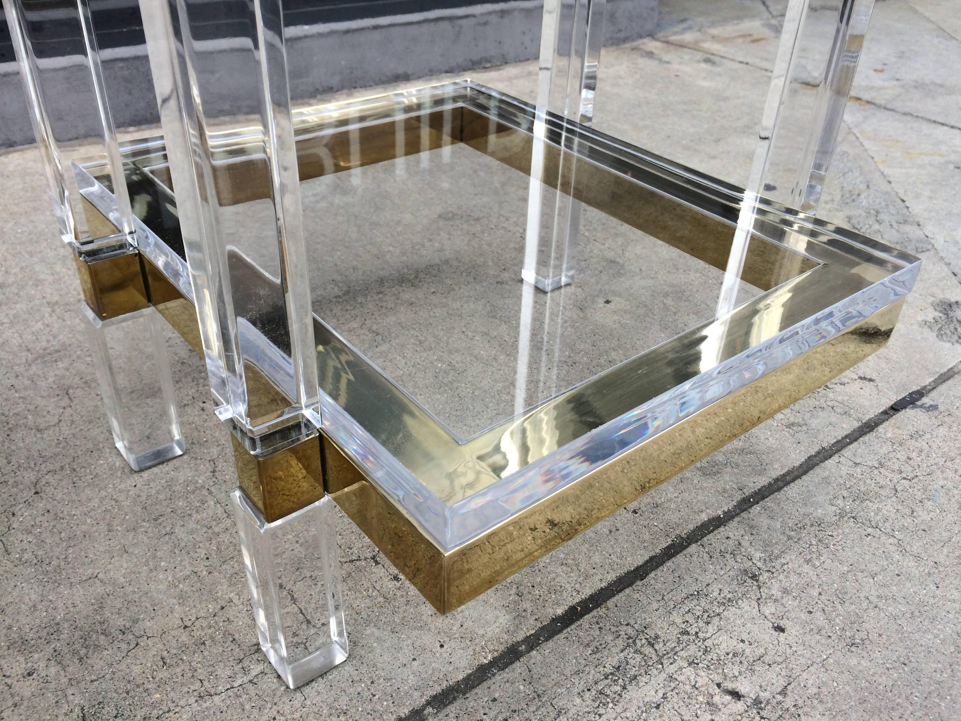 North American Brass and Lucite Side Tables or Pedestals by Charles Hollis Jones For Sale