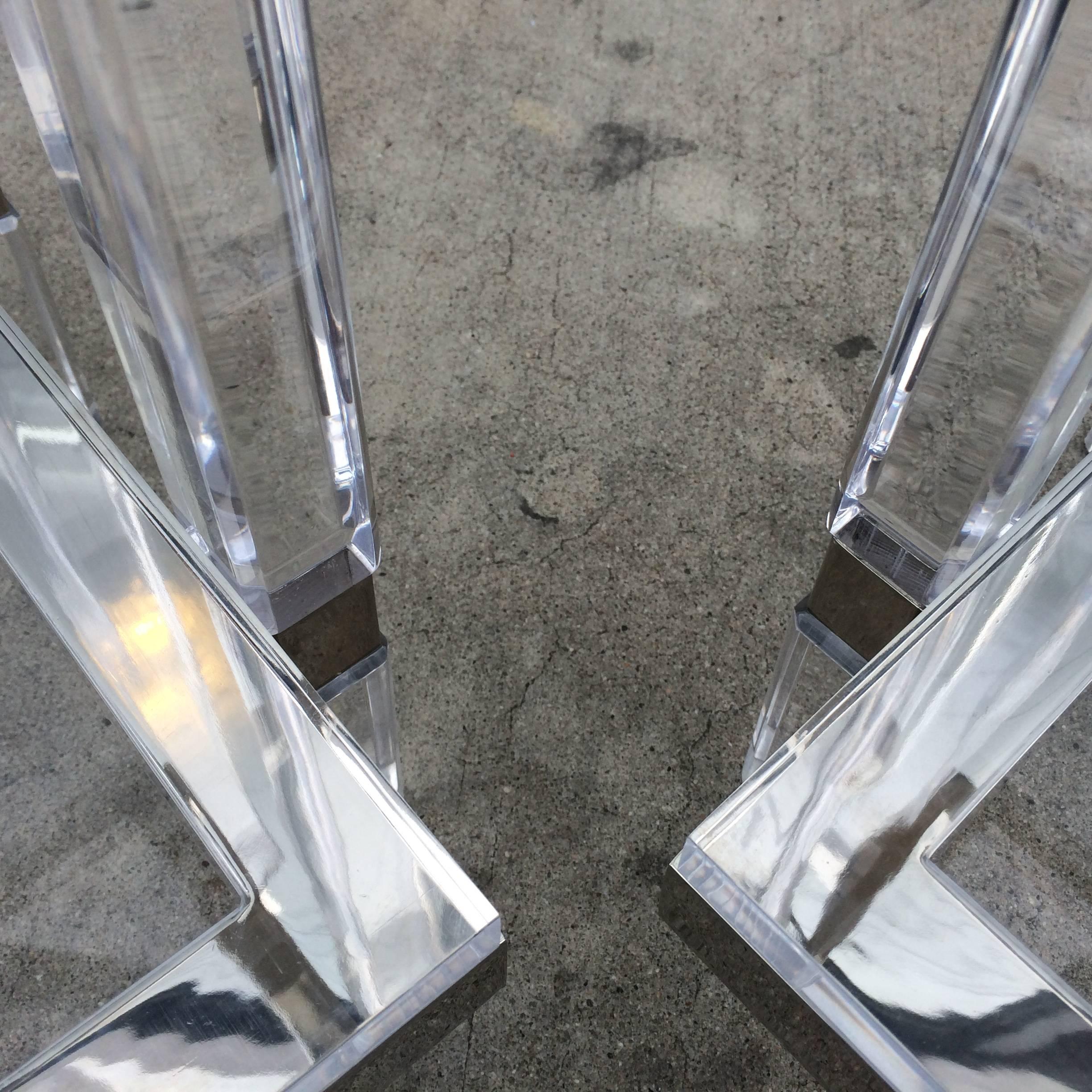 Lucite and Polished Nickel Pedestals/Tables by Charles Hollis Jones For Sale 4
