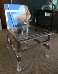 Paire de chaises « Metric » en lucite et nickel de Charles Hollis Jones, signées